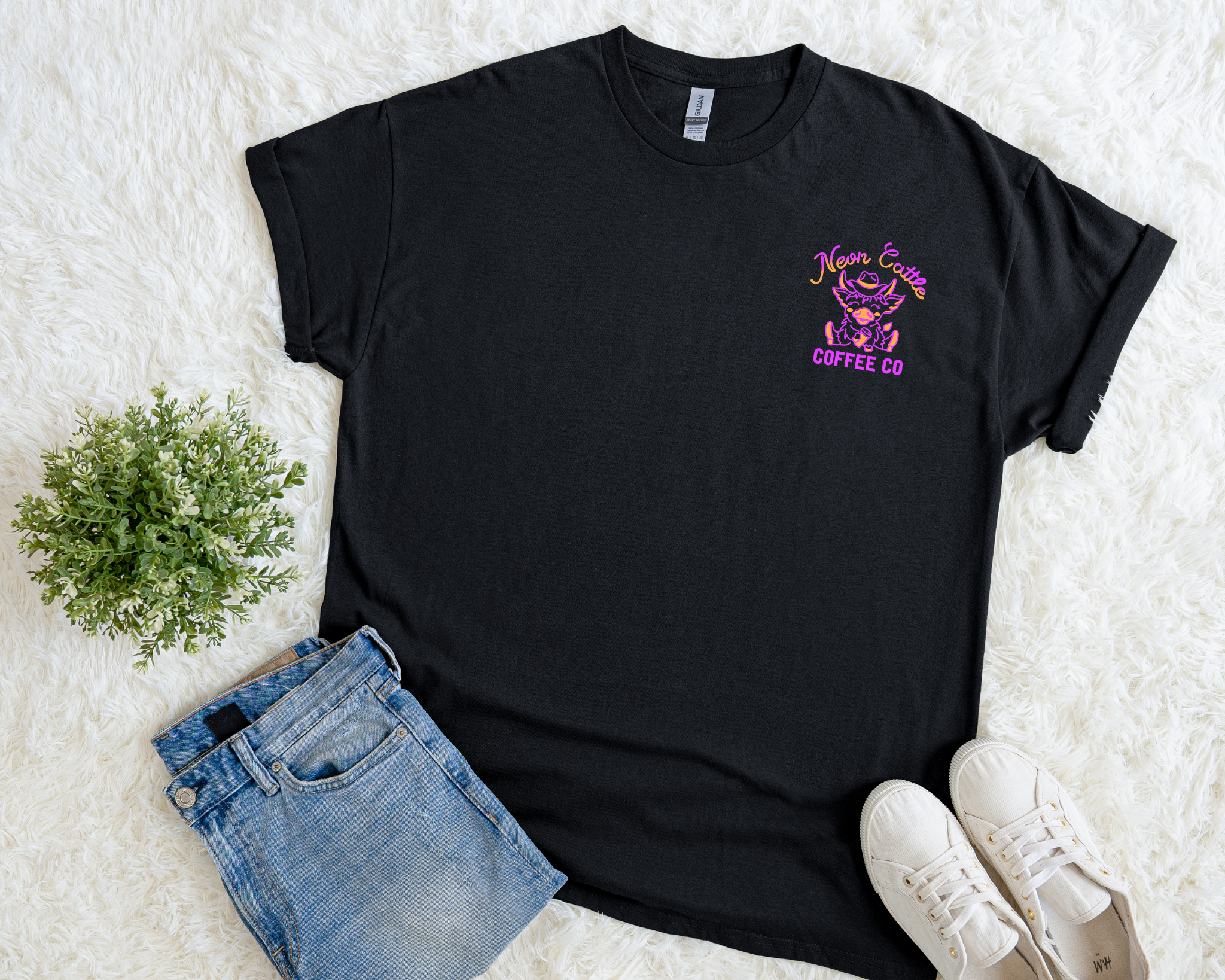 Neon Cattle Coffee Co Pocket Logo Gildan Tee