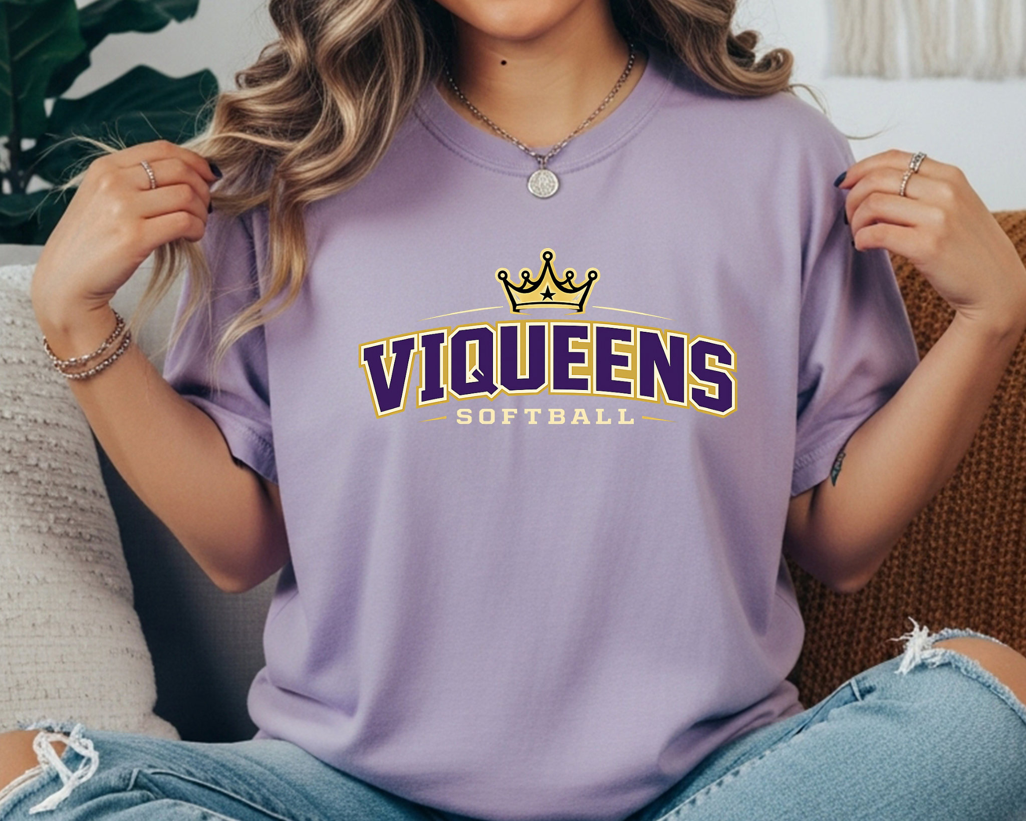 ViQueens Softball Crown Comfort Colors Tee | Purple + Gold Spirit Shirt