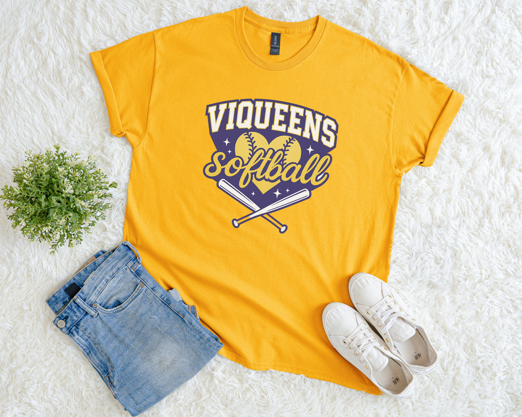 Viqueens Softball T-Shirt | Purple & Yellow Game Day Tee