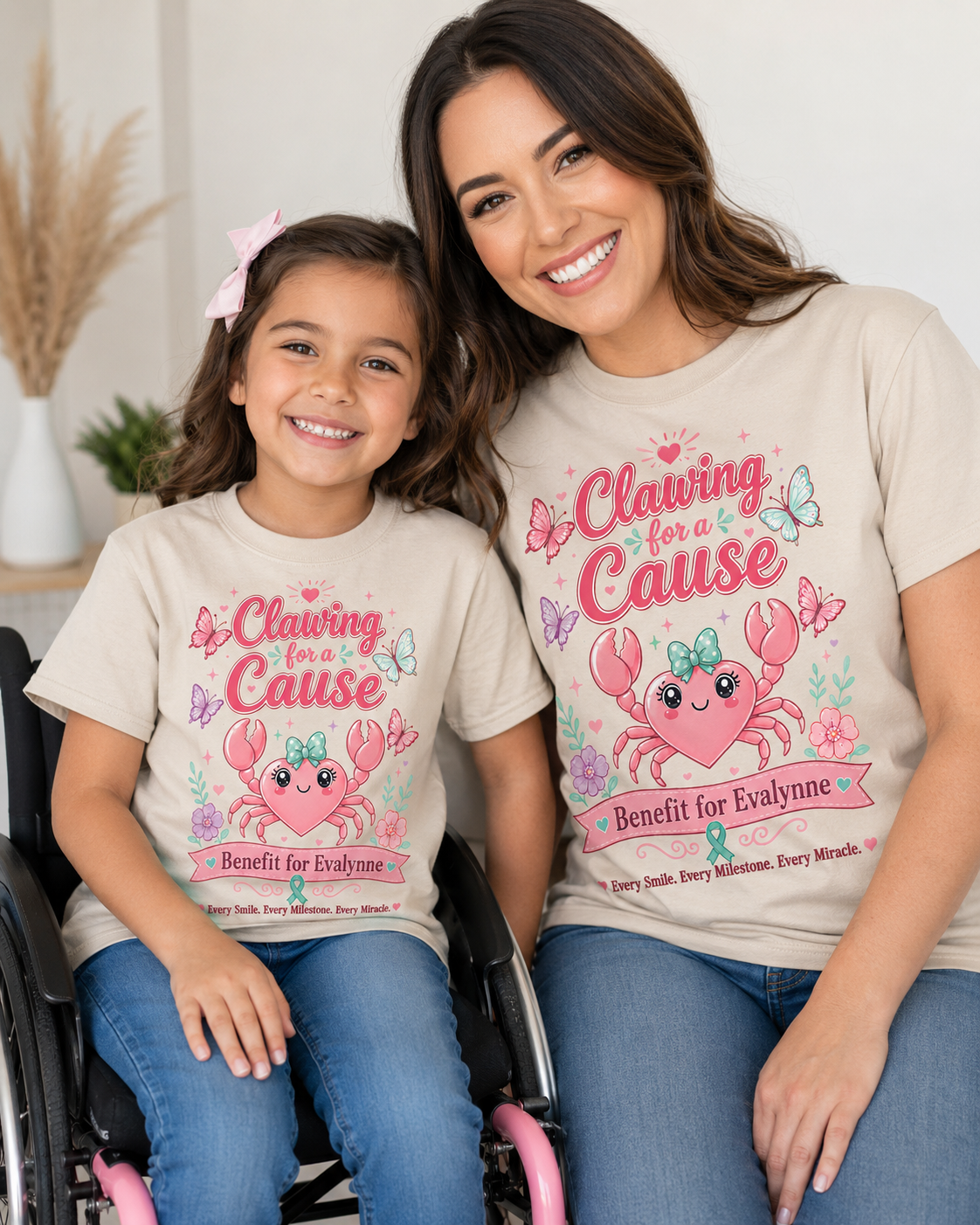 Clawing for a Cause Benefit for Evalynne Shirt -  Gildan Girlie Crab Fundraiser Tee