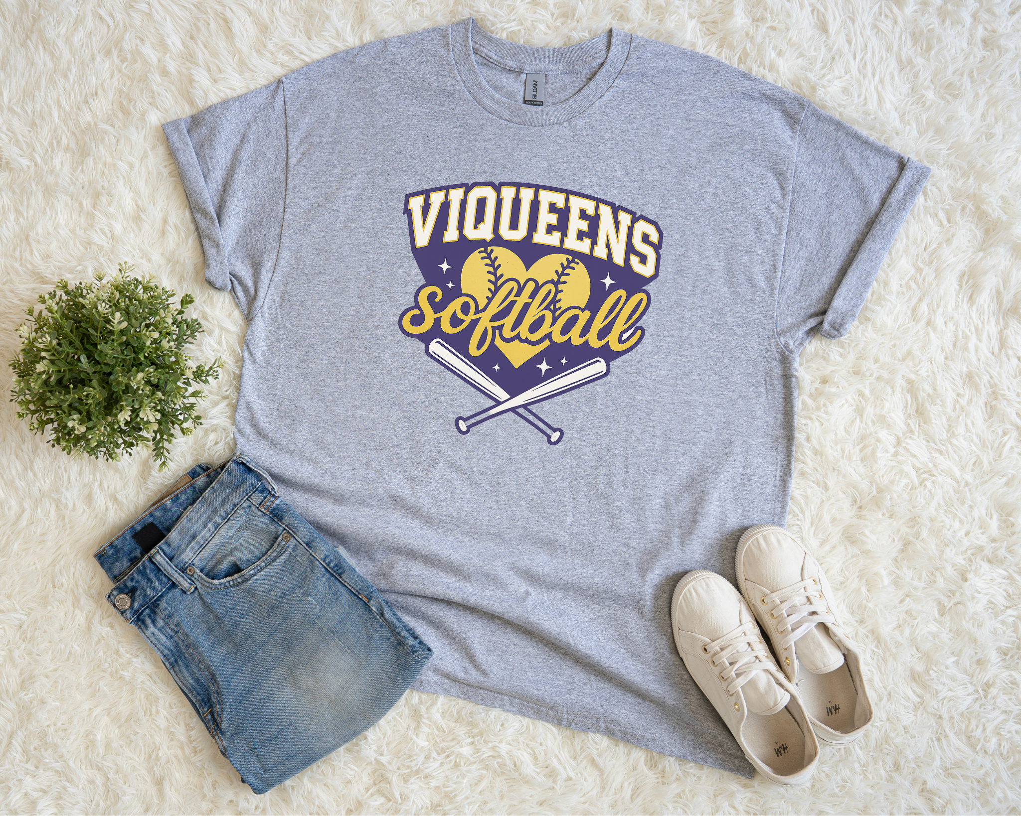 Viqueens Softball T-Shirt | Purple & Yellow Game Day Tee