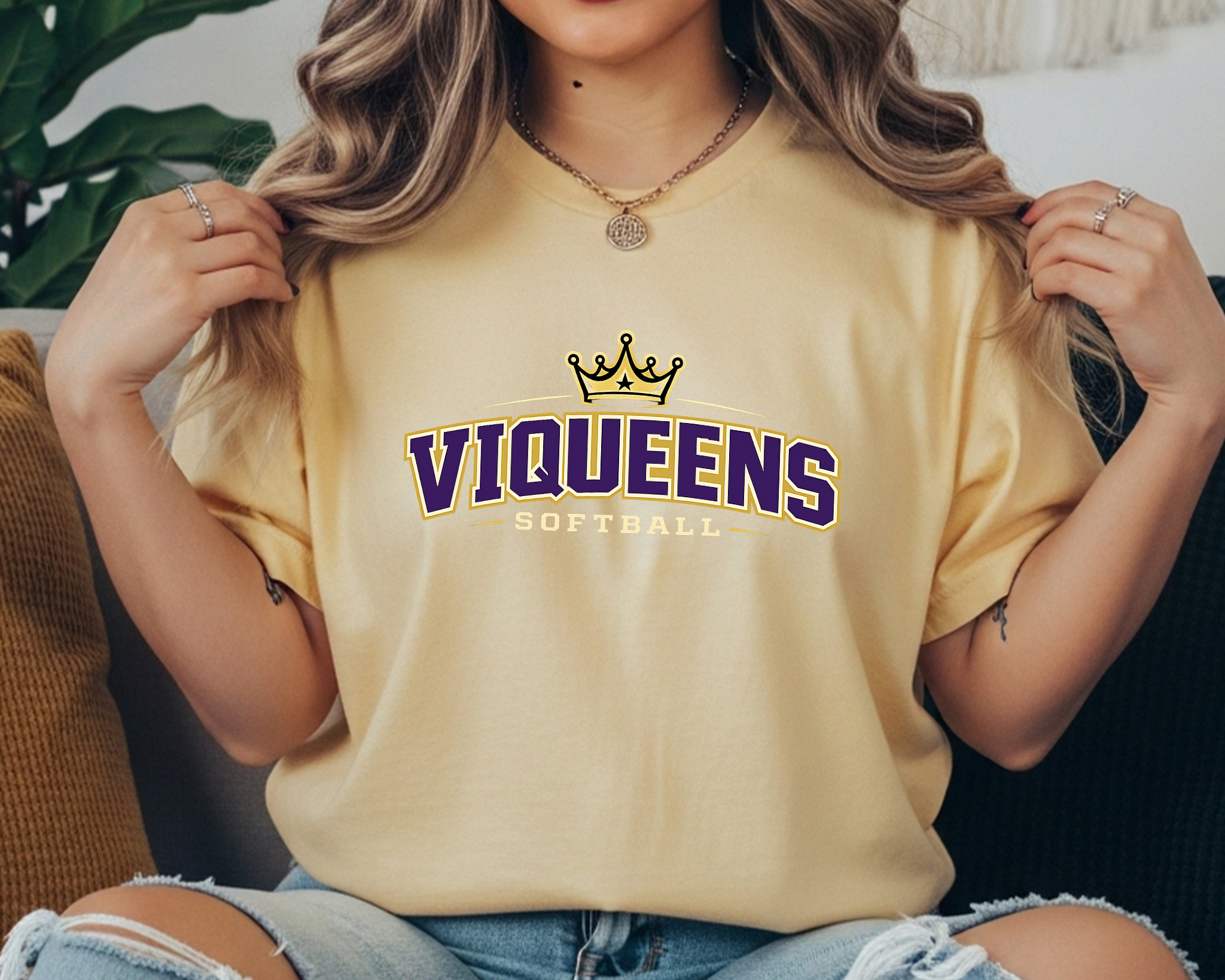 ViQueens Softball Crown Comfort Colors Tee | Purple + Gold Spirit Shirt
