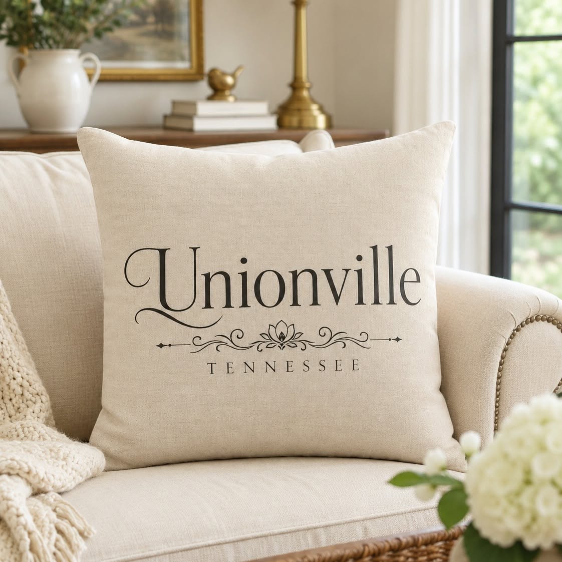 Unionville Tennessee Throw Pillow Cover | Elegant Small Town Farmhouse Pillow Cover