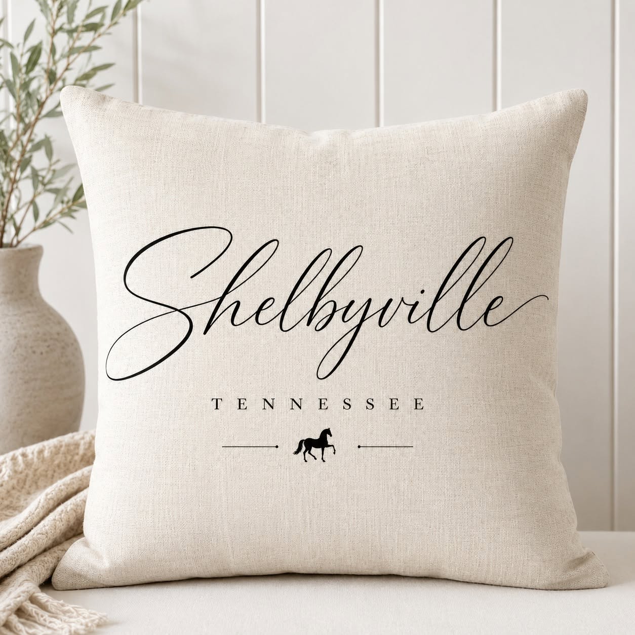 Shelbyville Tennessee Throw Pillow Cover | Elegant Southern Farmhouse Horse Pillow Cover