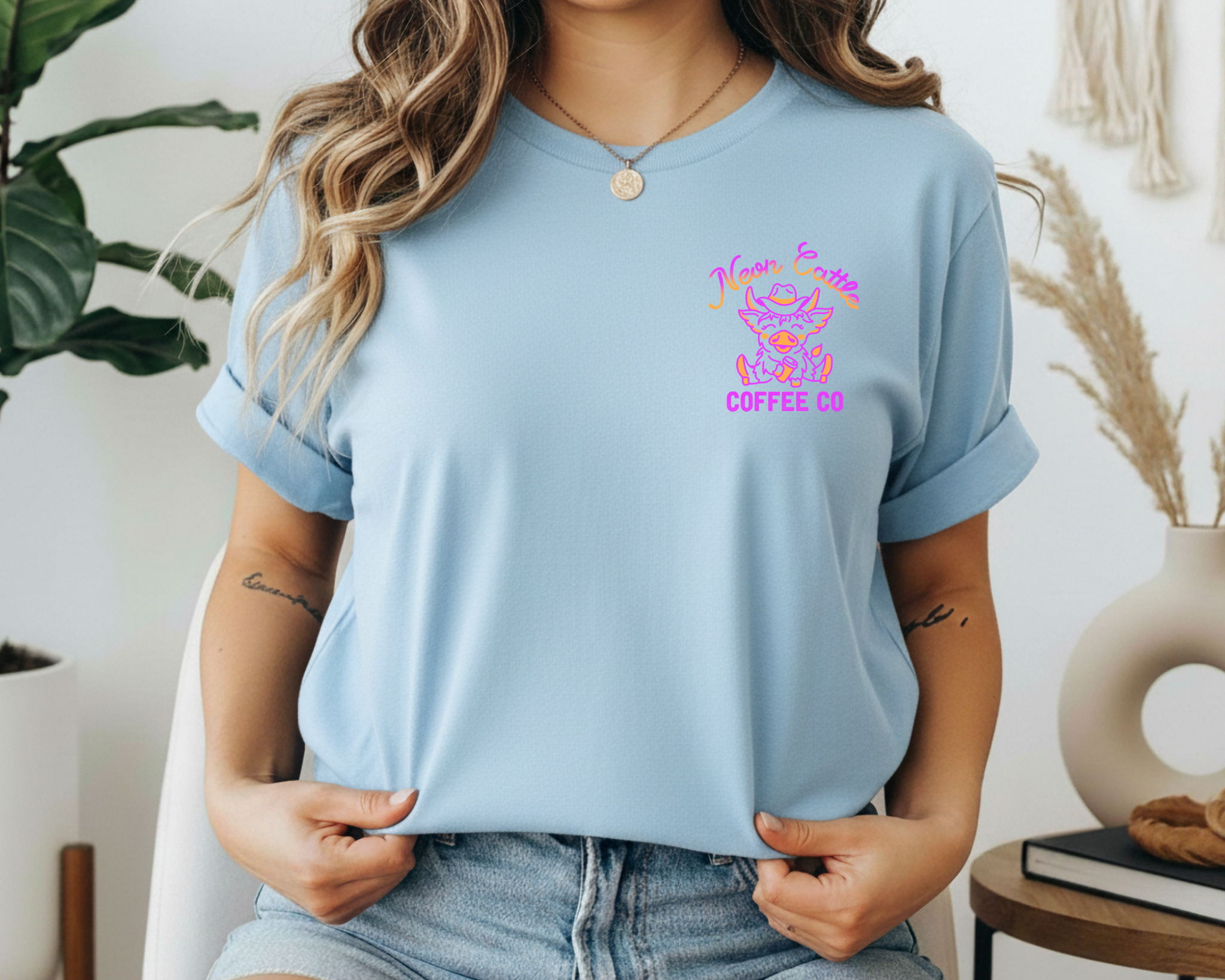 Neon Cattle Coffee Co Pocket Logo Gildan Tee