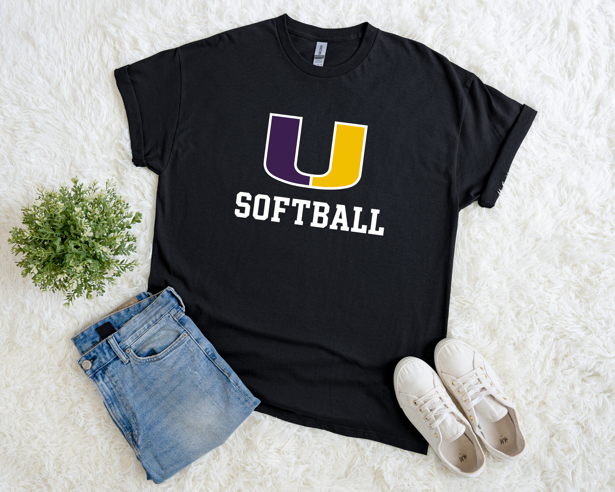 U Softball T-Shirt | Purple & Yellow School Spirit Tee