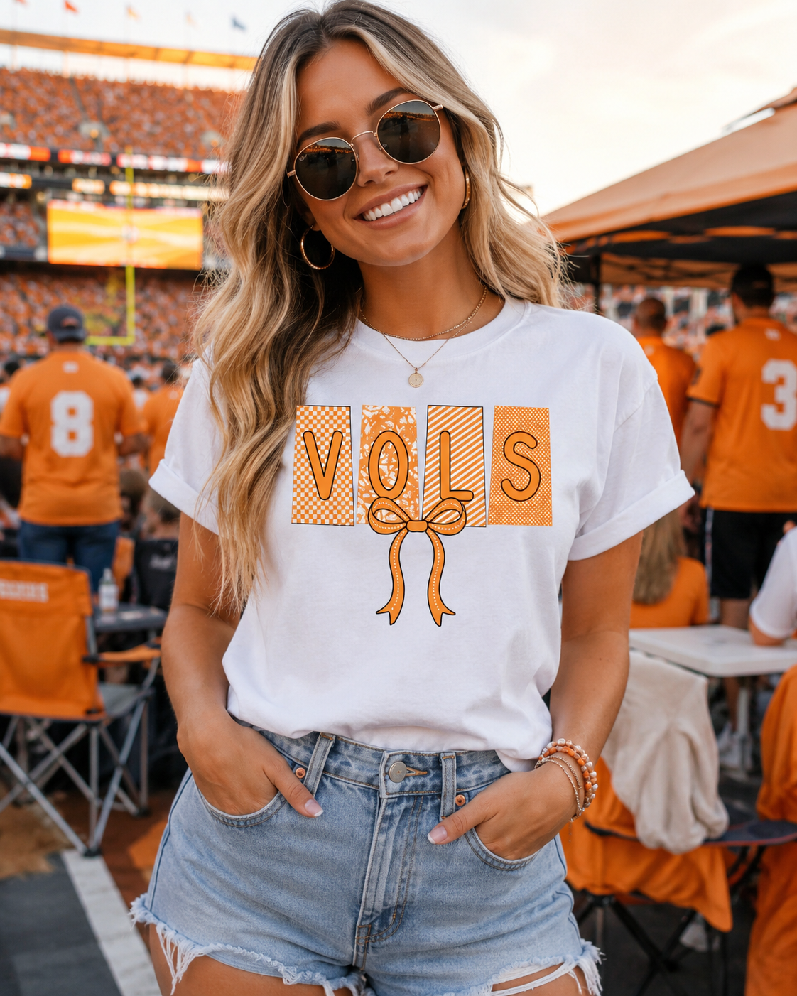 VOLS Bow Game Day Graphic Tee - Tennessee Football Shirt - Gildan Unisex Fit Boutique Tee