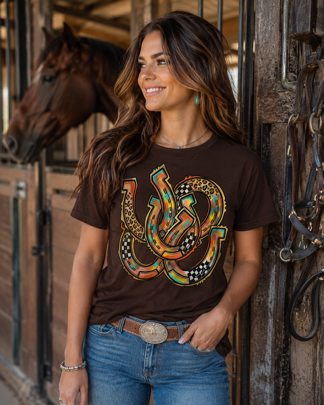 Colorful Horseshoe Graphic Tee - Western Boutique Shirt - Cowgirl Rodeo Tee