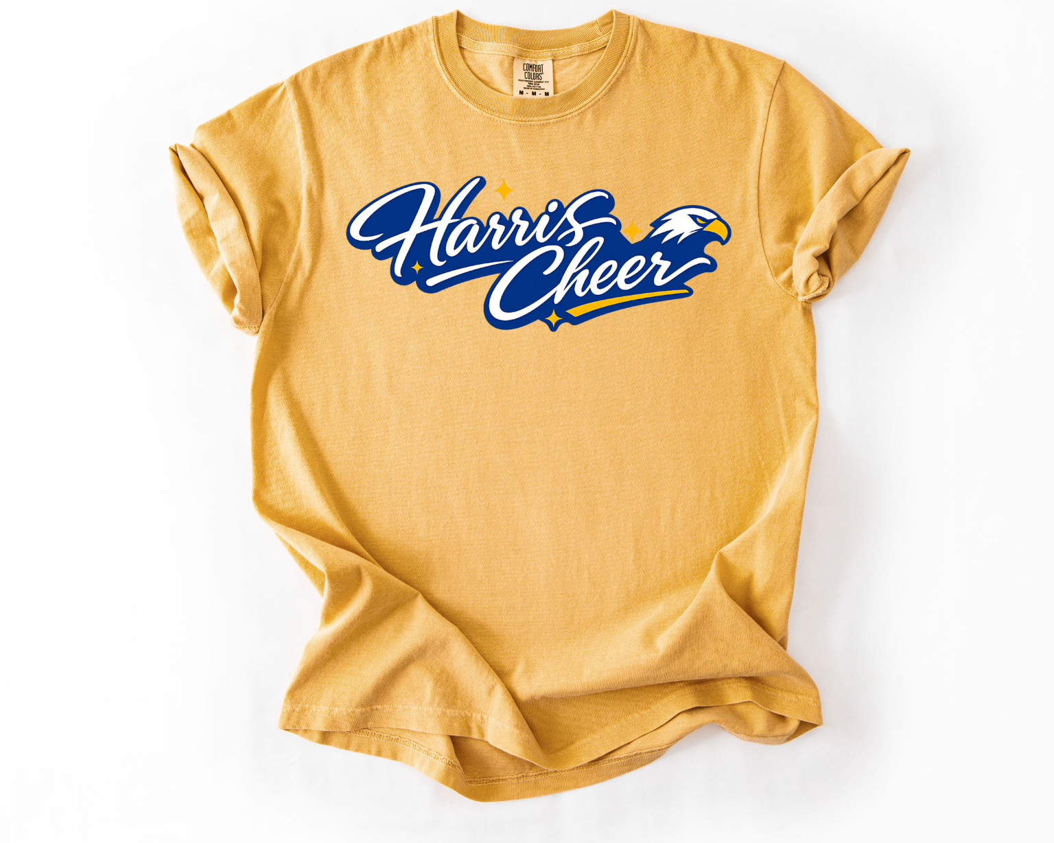 Harris Cheer Script Comfort Colors T-Shirt | Yellow Eagles Cheer Tee
