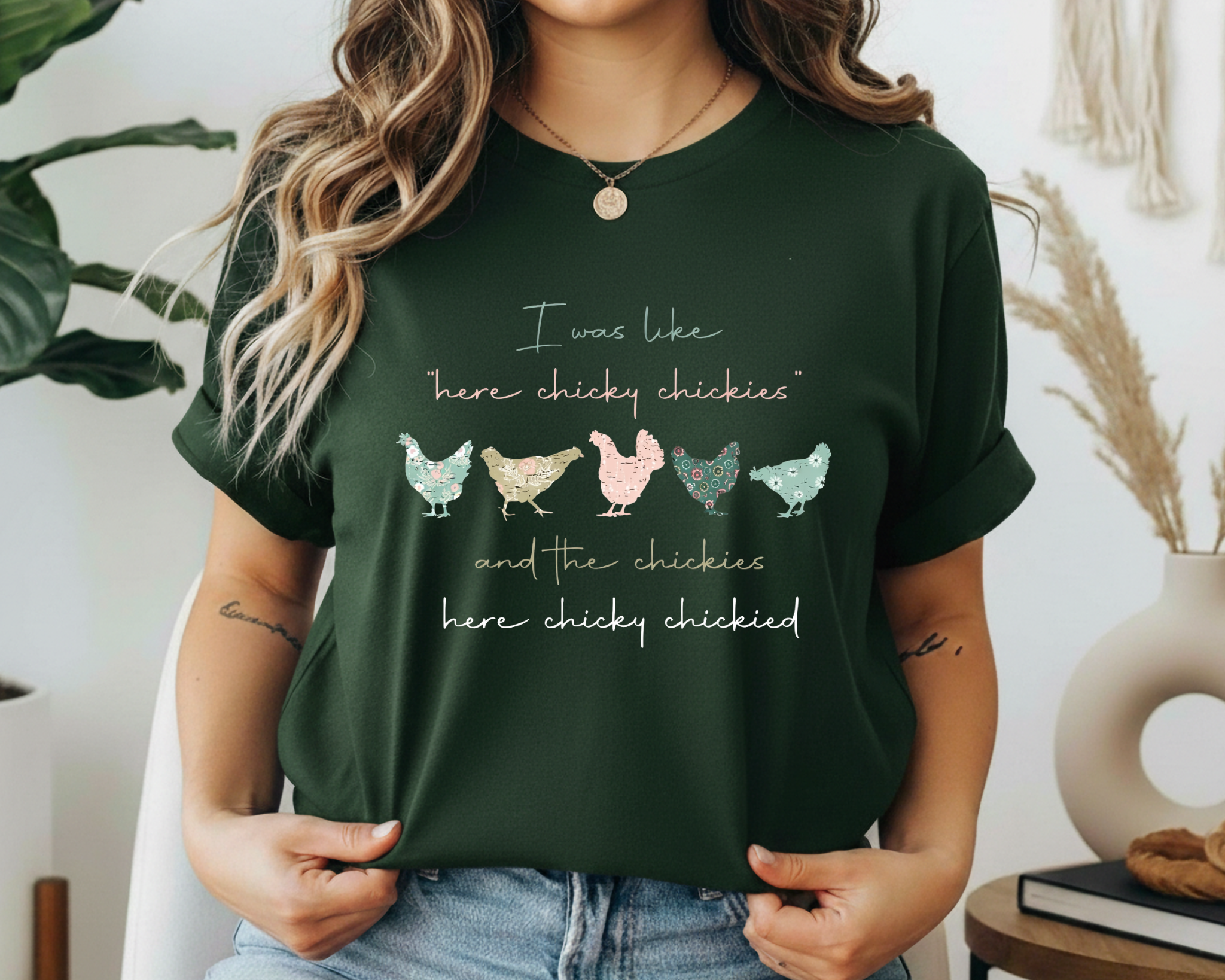 Here Chicky Chickies Funny Chicken Shirt – Backyard Chicken Mom Tee – Farm Life Graphic T-Shirt – Homestead Humor Tee
