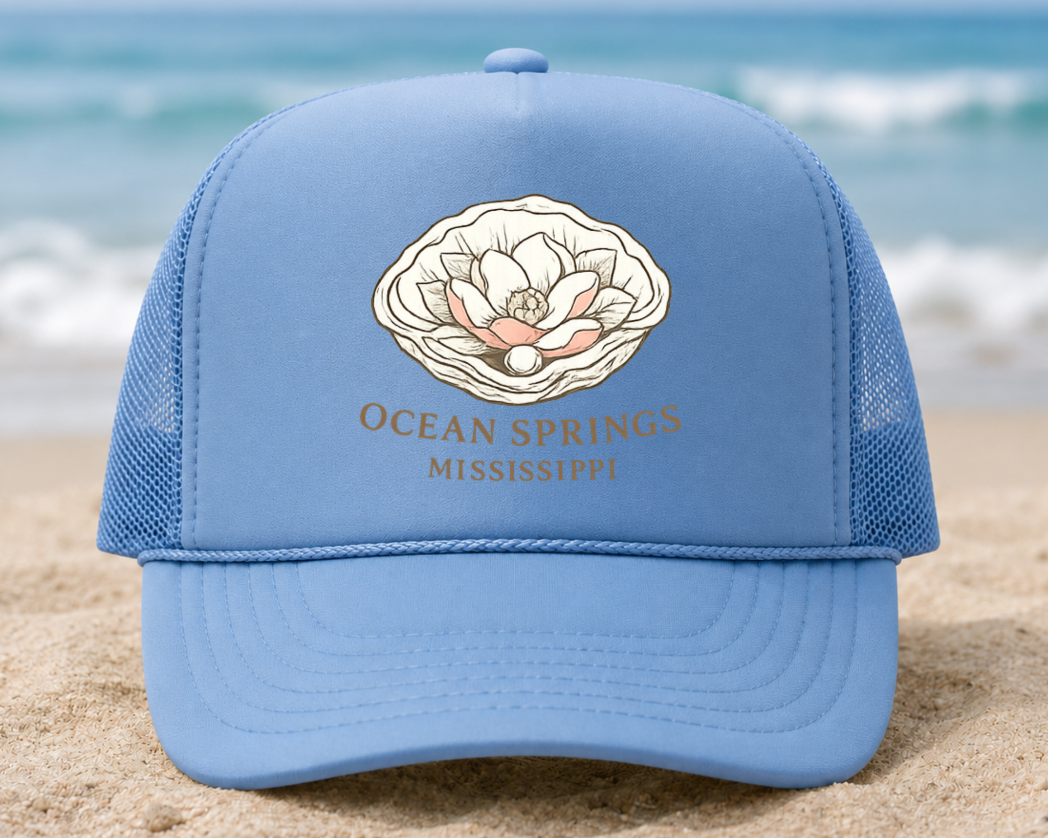 Ocean Springs Mississippi Foam Trucker Hat | Coastal Oyster Graphic Mesh Cap | Beach Souvenir Hat