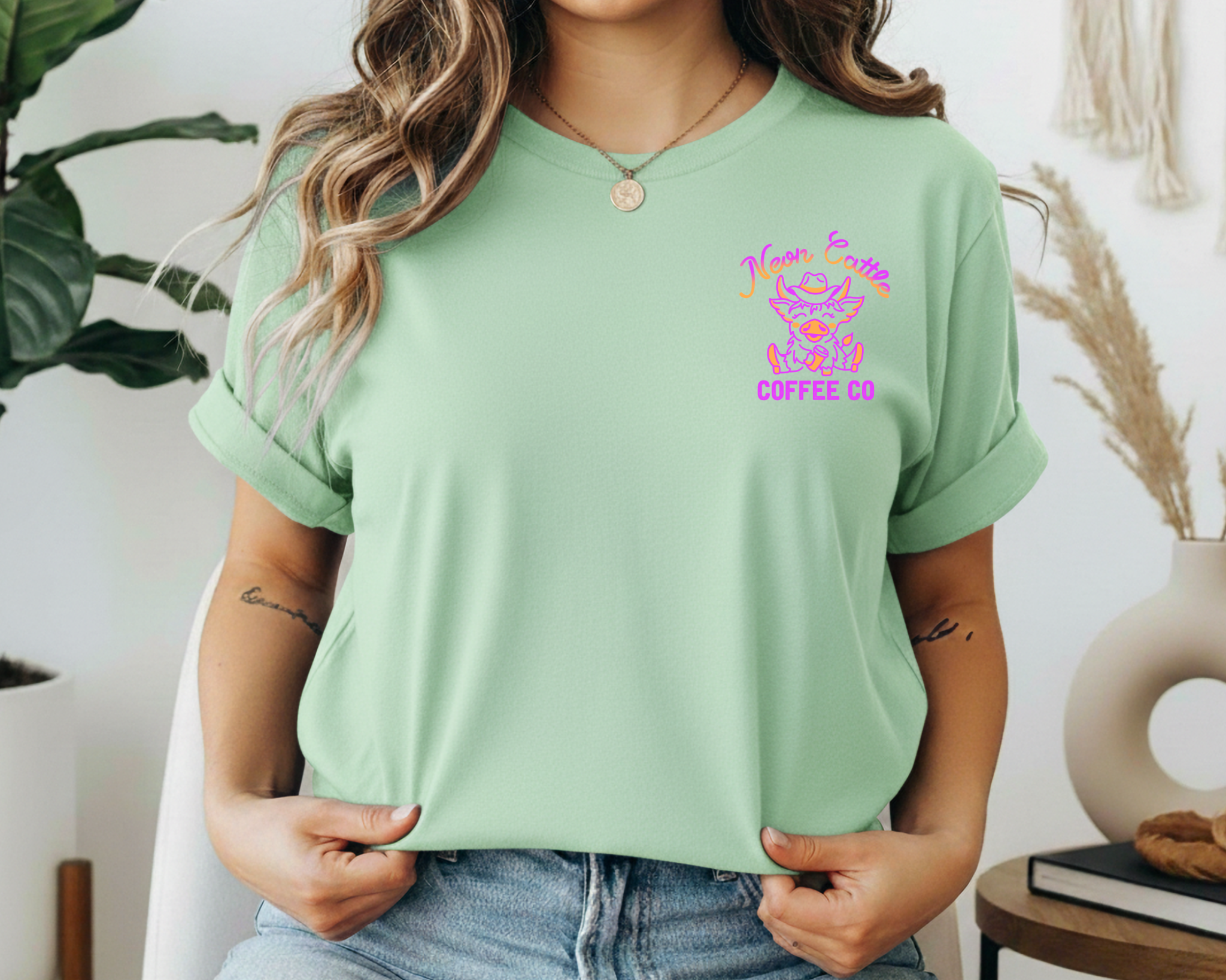 Neon Cattle Coffee Co Pocket Logo Gildan Tee