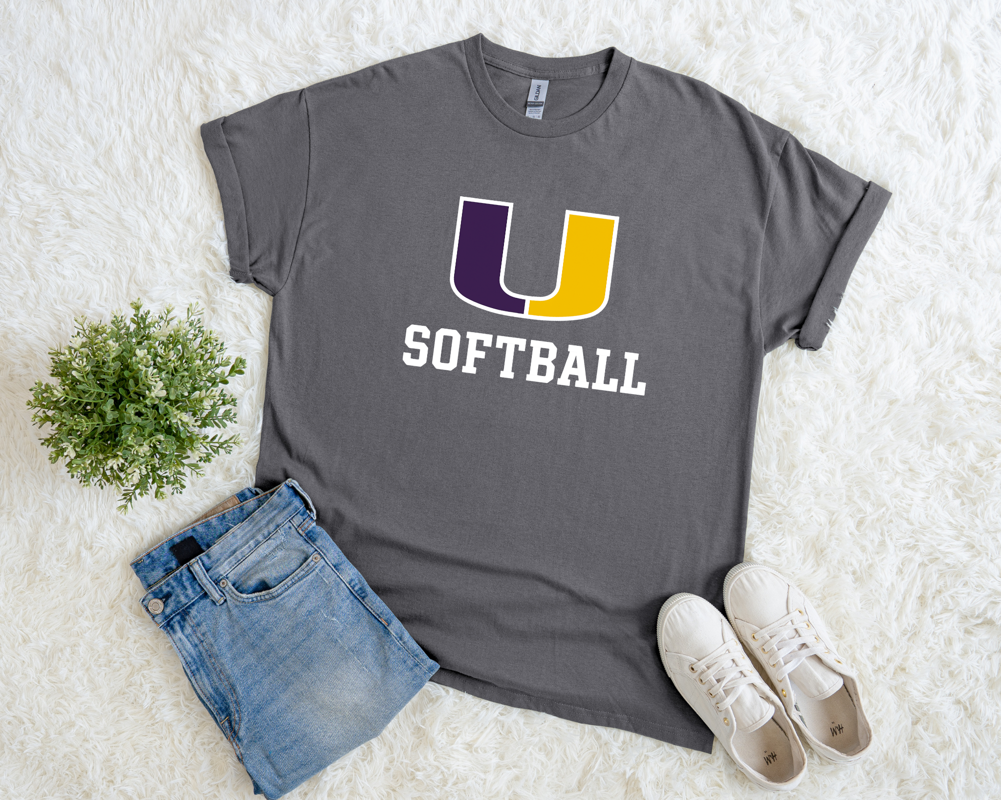 U Softball T-Shirt | Purple & Yellow School Spirit Tee