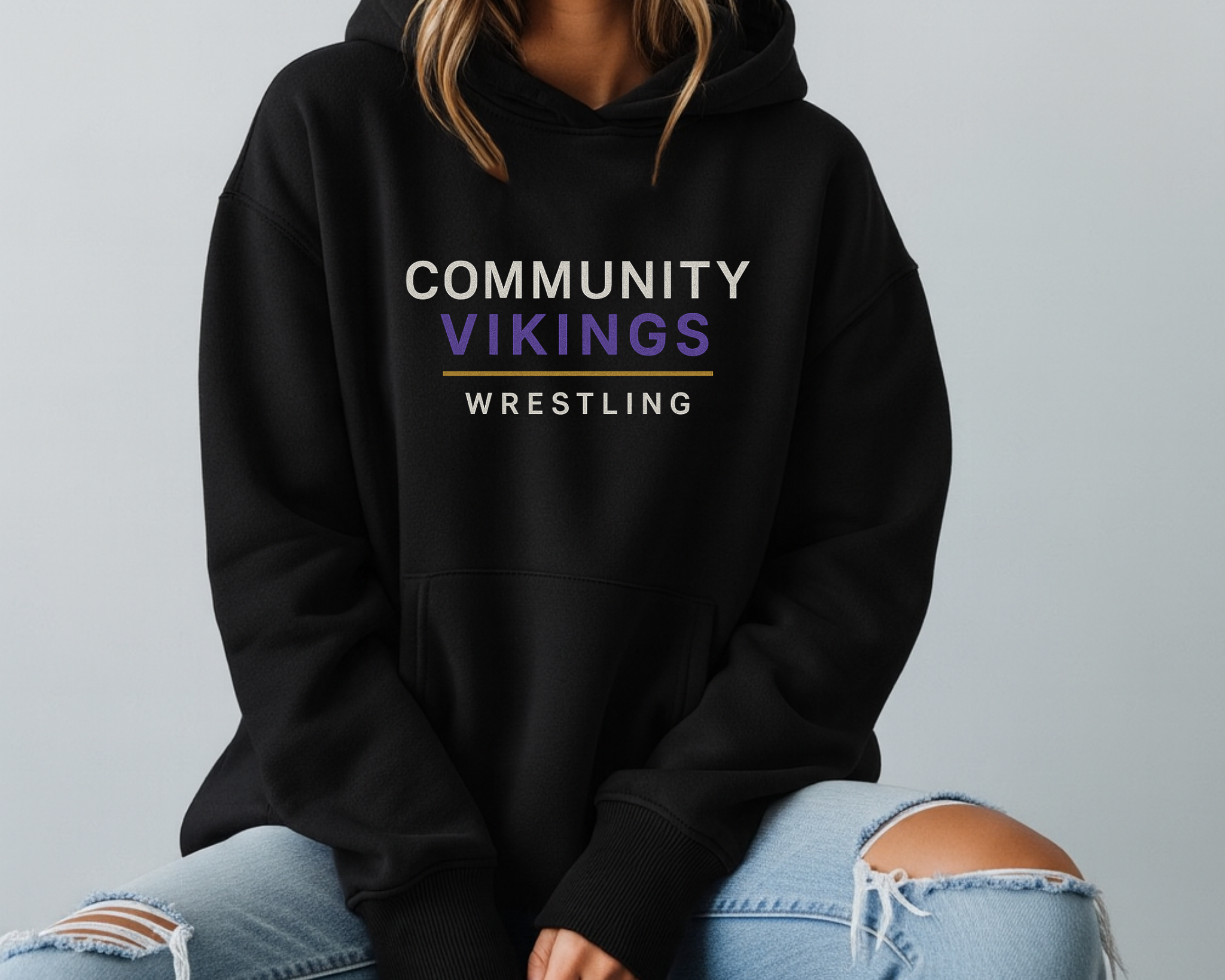 Community Vikings Wrestling Hoodie | Purple & Gold School Spirit Sweatshirt