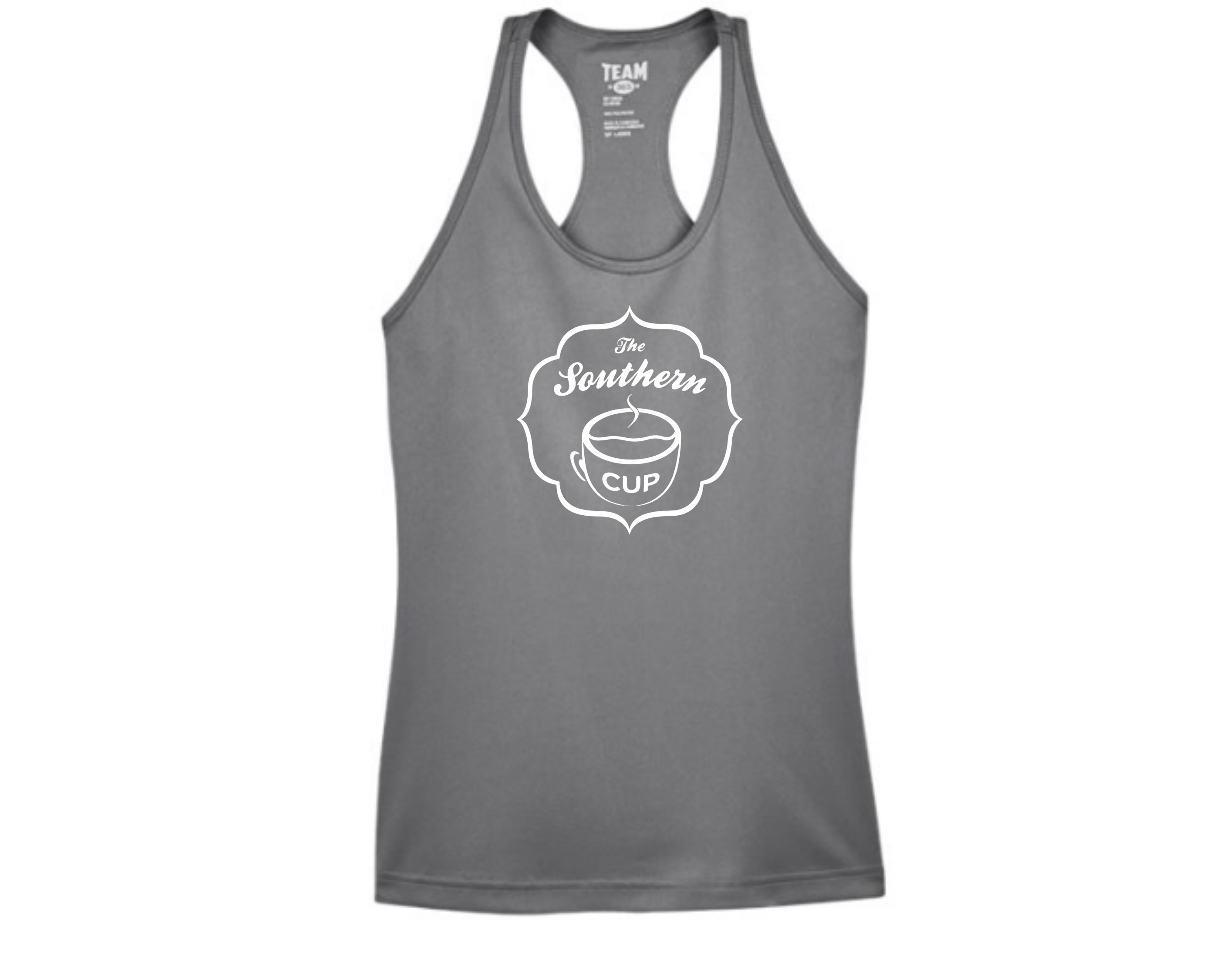 The Southern Cup Women’s Performance Racerback Tank | Moisture-Wicking Coffee Shop Logo Tank