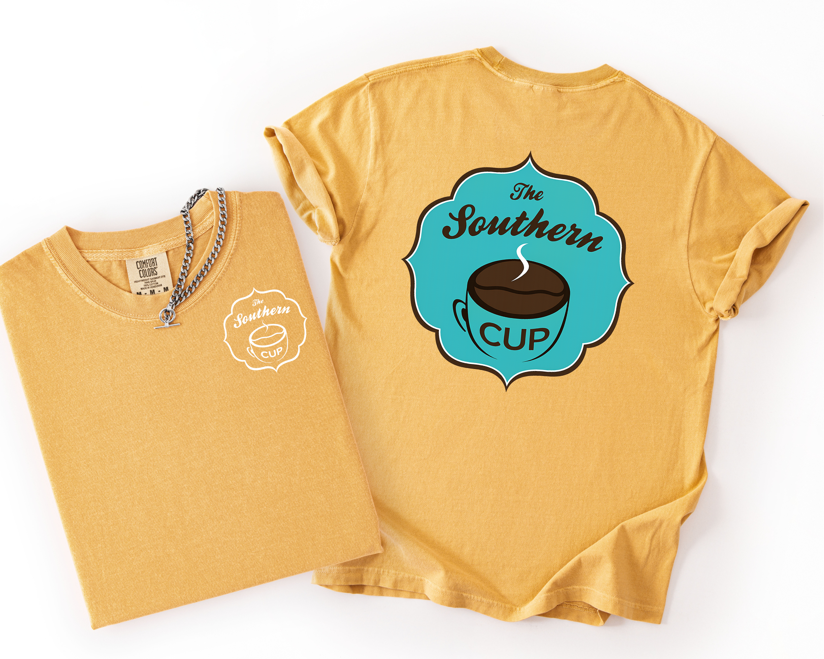The Southern Cup Comfort Colors Tee | White Front Logo with Mint Back Graphic