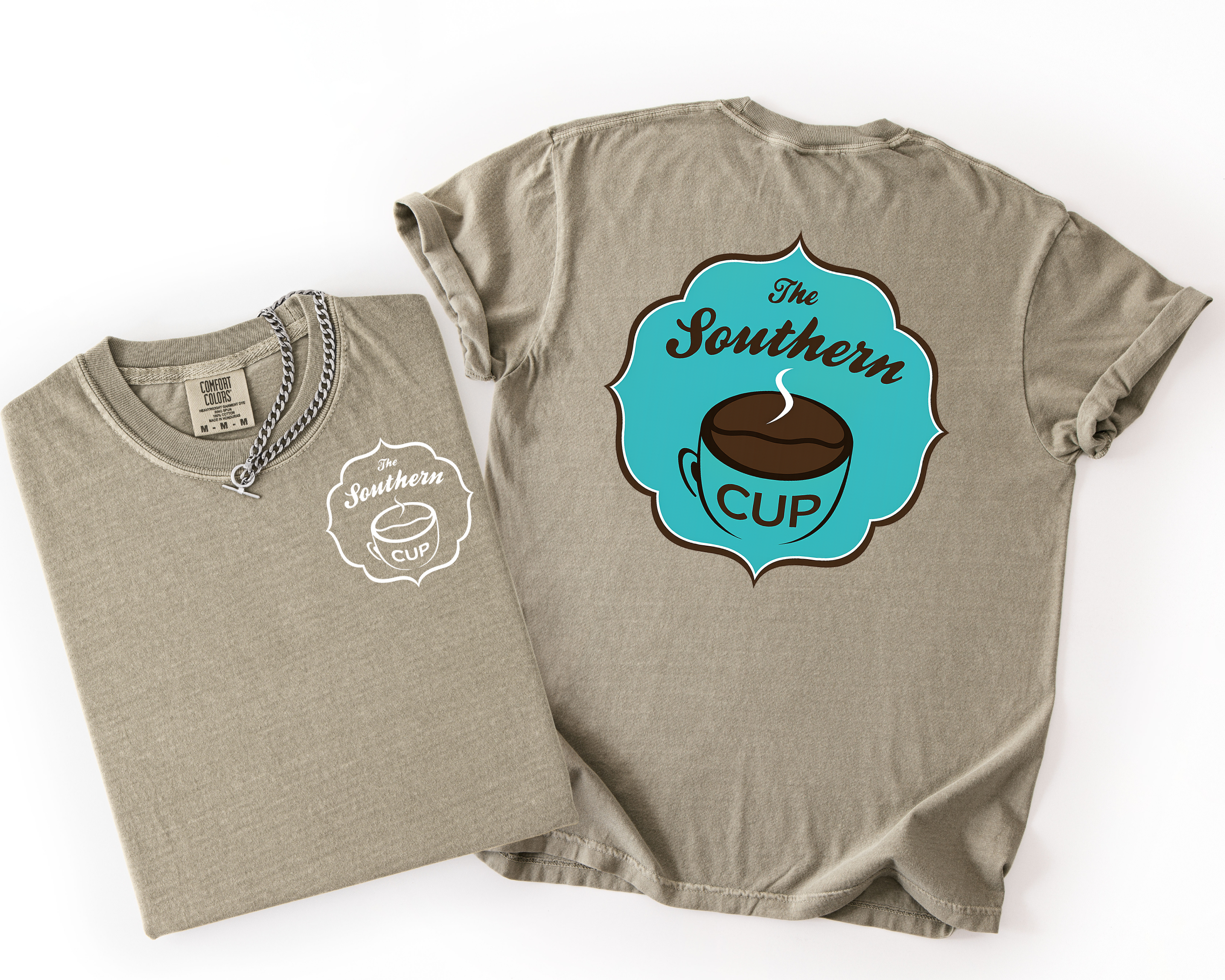 The Southern Cup Comfort Colors Tee | White Front Logo with Mint Back Graphic