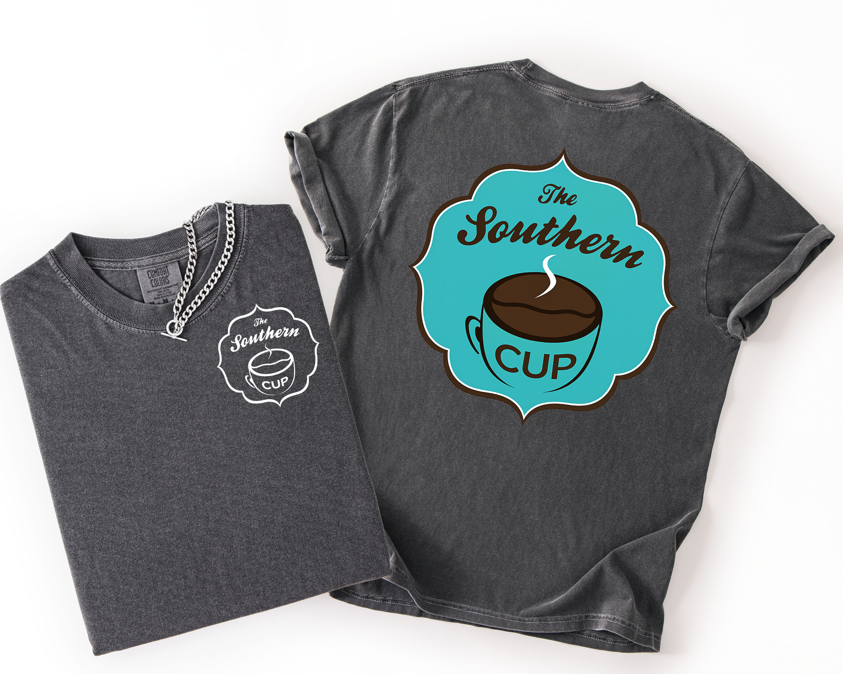 The Southern Cup Comfort Colors Tee | White Front Logo with Mint Back Graphic