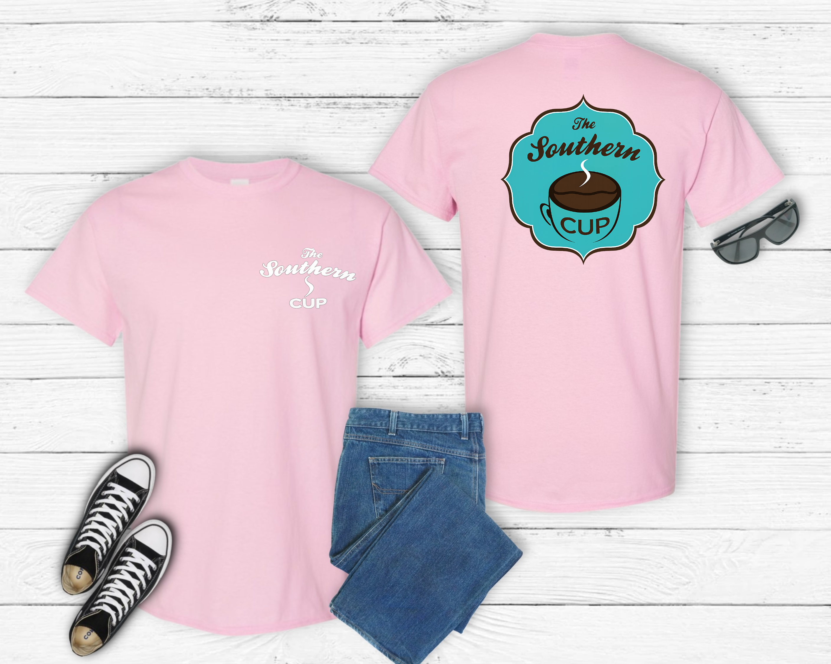 The Southern Cup Gildan Tee | White Front Logo with Mint Back Graphic