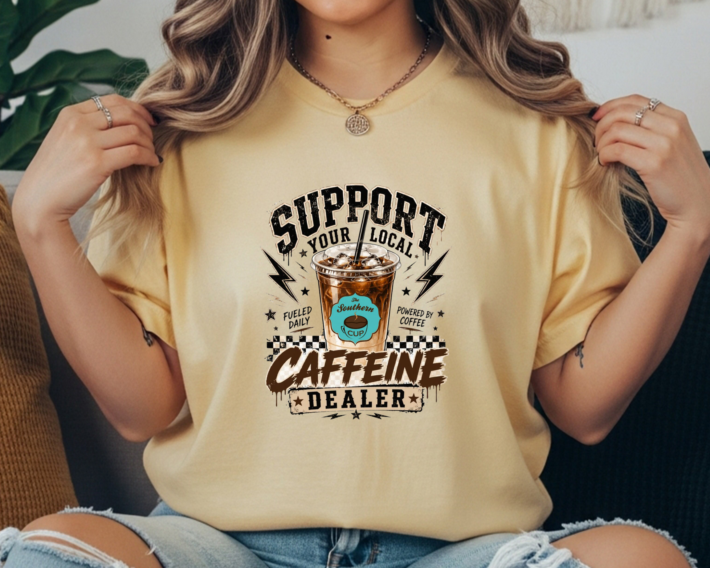 Support Your Local Caffeine Dealer Comfort Colors Tee