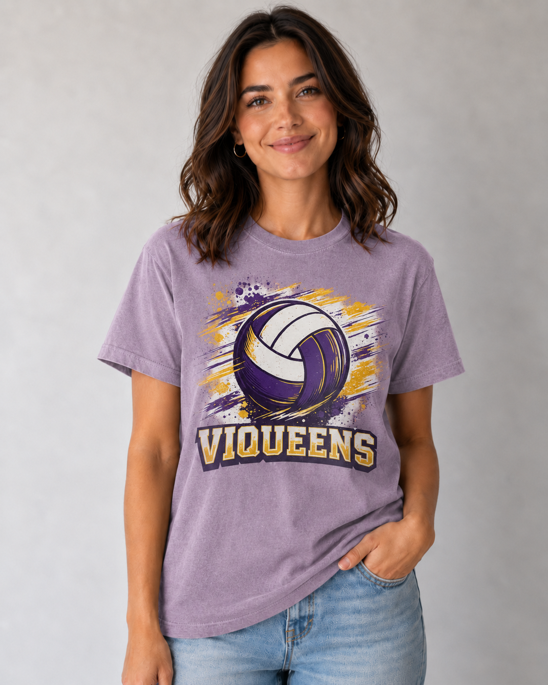 Viqueens Volleyball Comfort Colors Tee - CHS Spirit Shirt - Purple Gold Volleyball Tee