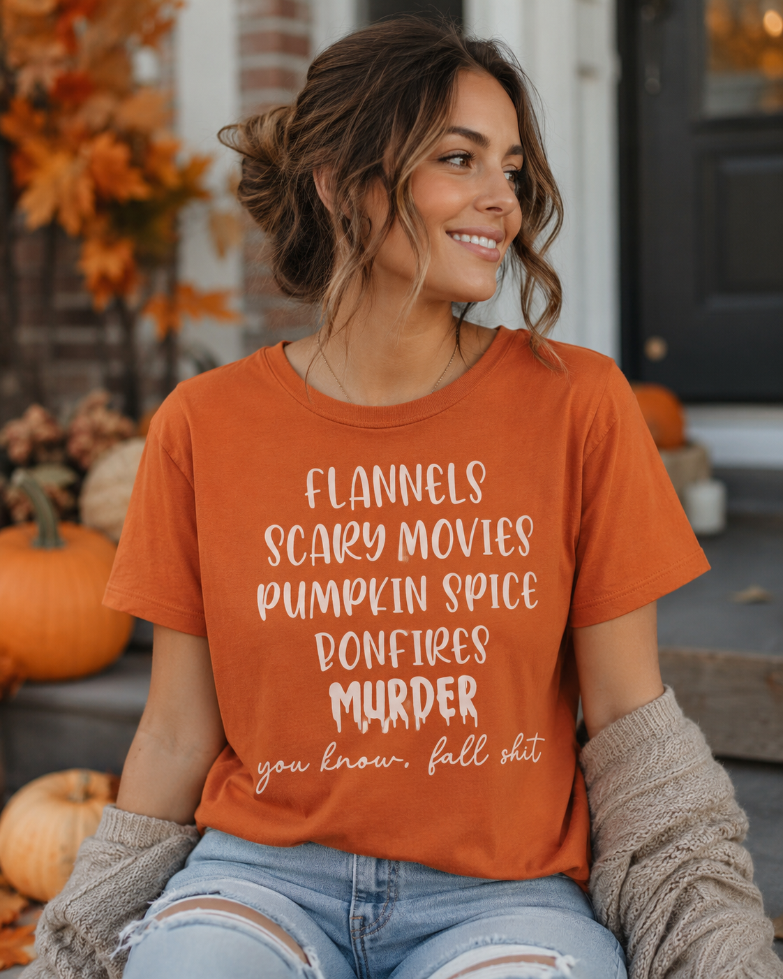 Flannels Scary Movies Pumpkin Spice Graphic Tee - Funny Fall Shirt - Halloween Boutique Tee