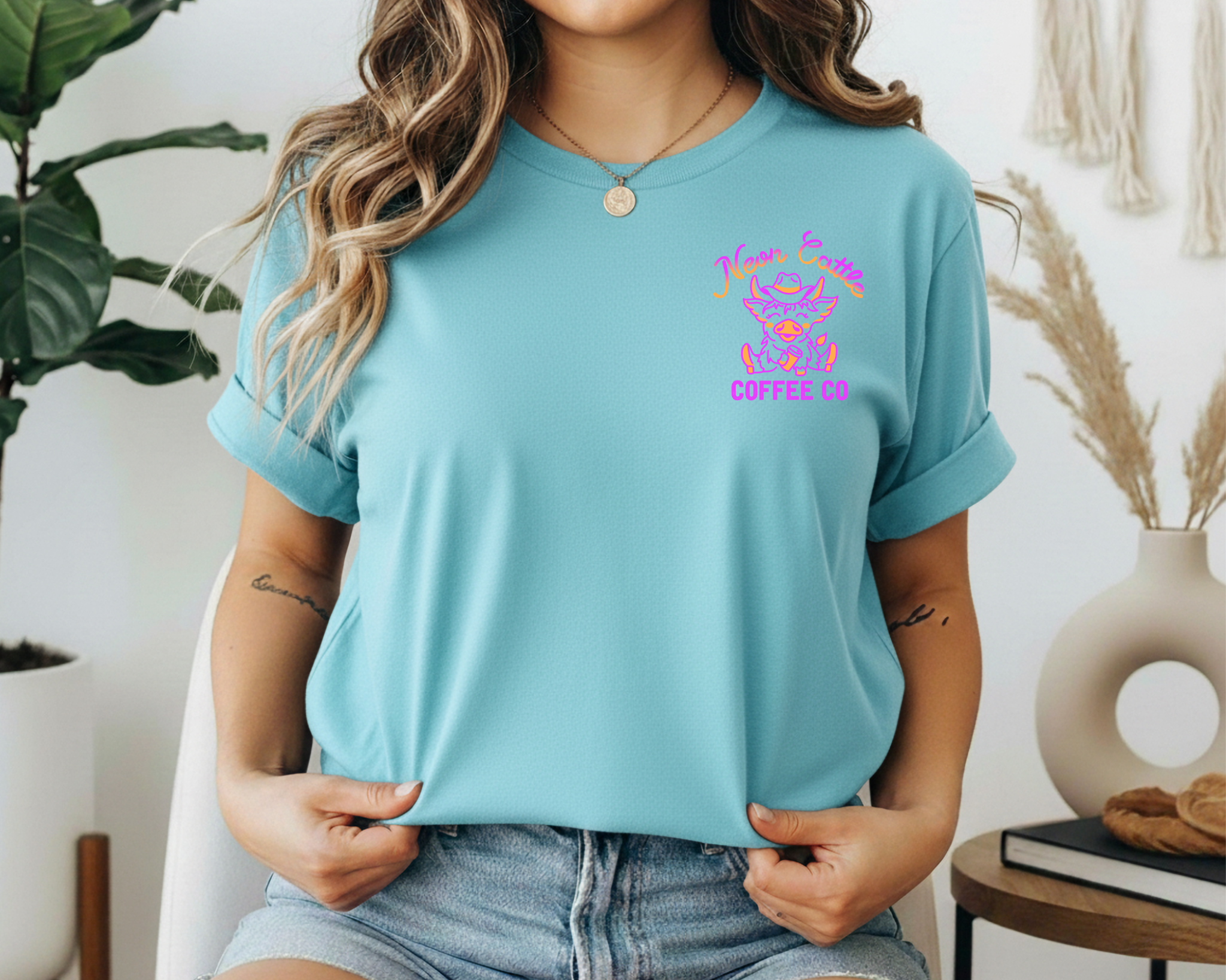 Neon Cattle Coffee Co Pocket Logo Gildan Tee