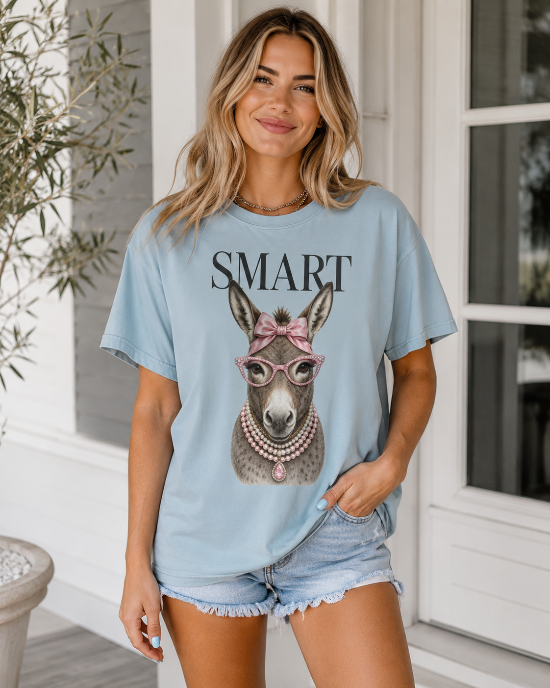 Smart Ass Donkey Graphic Tee | Exclusive Boutique Comfort Colors Chambray Shirt
