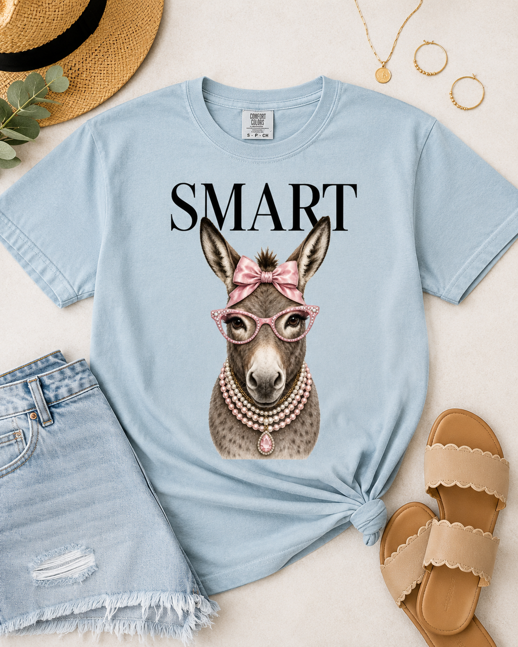 Smart Ass Donkey Graphic Tee | Exclusive Boutique Comfort Colors Chambray Shirt