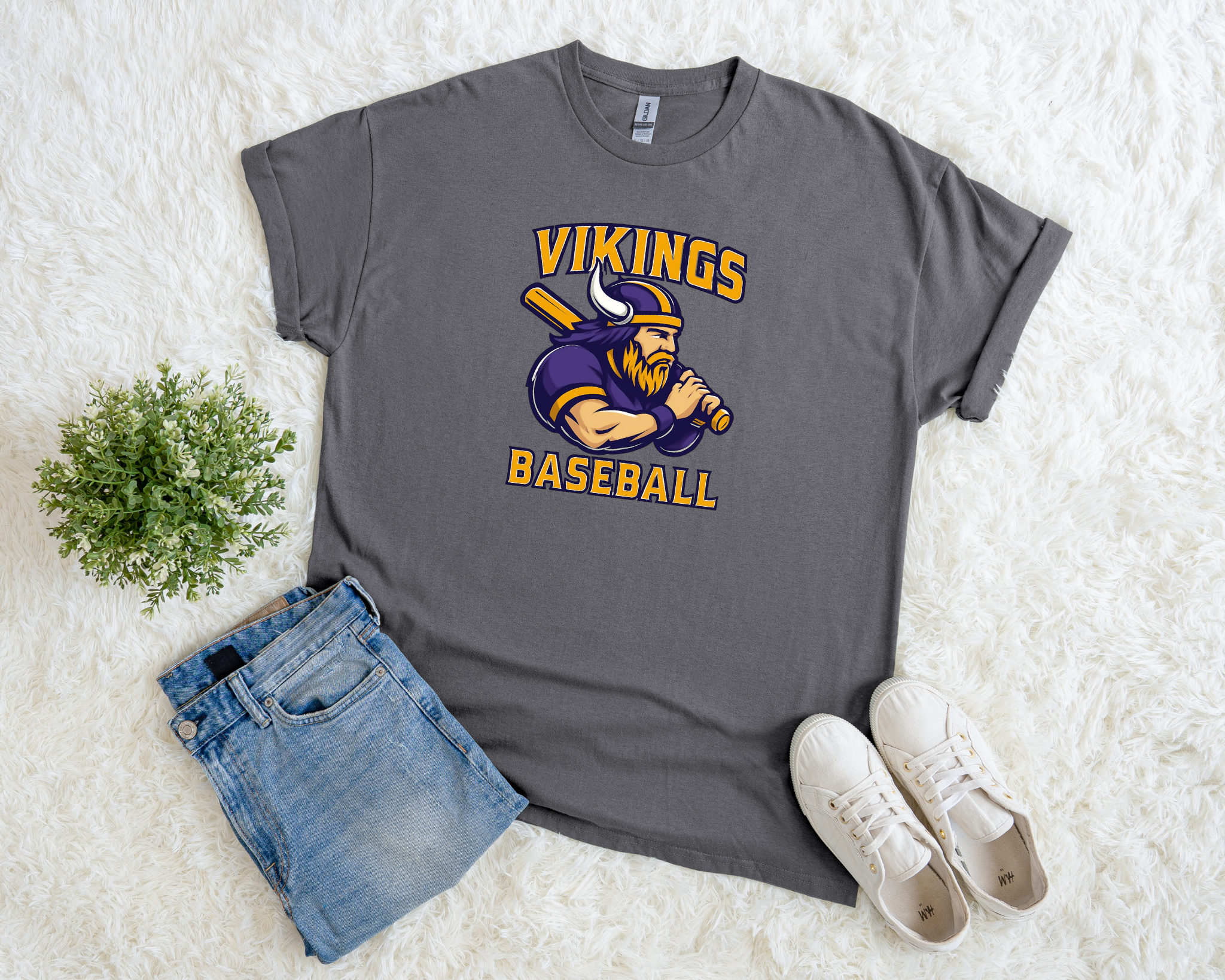 Vikings Baseball Tee | Mascot Design Game Day Shirt in Purple & Gold