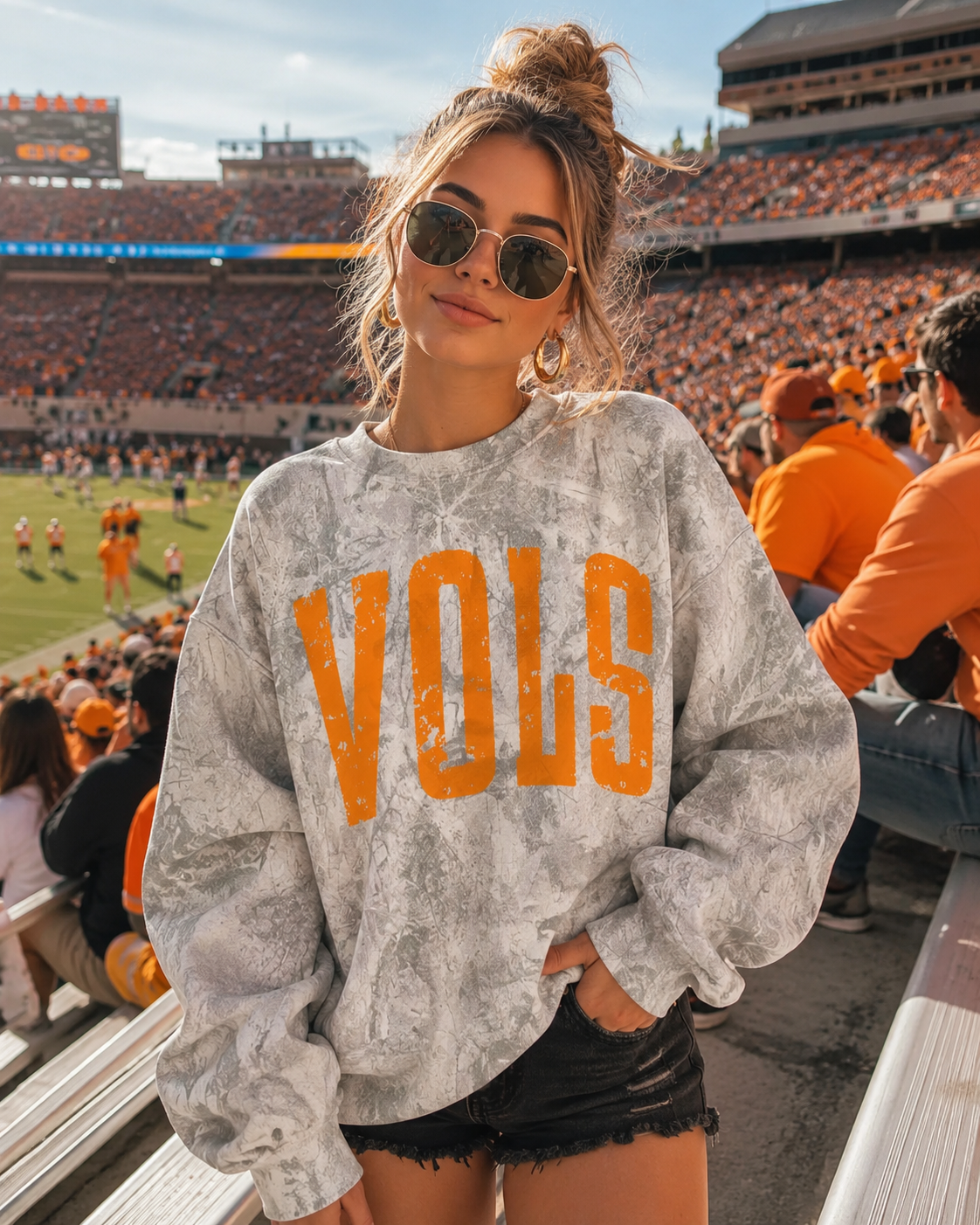 Camo VOLS Game Day Sweatshirt - Tennessee Football Crewneck - Boutique Stadium Pullover
