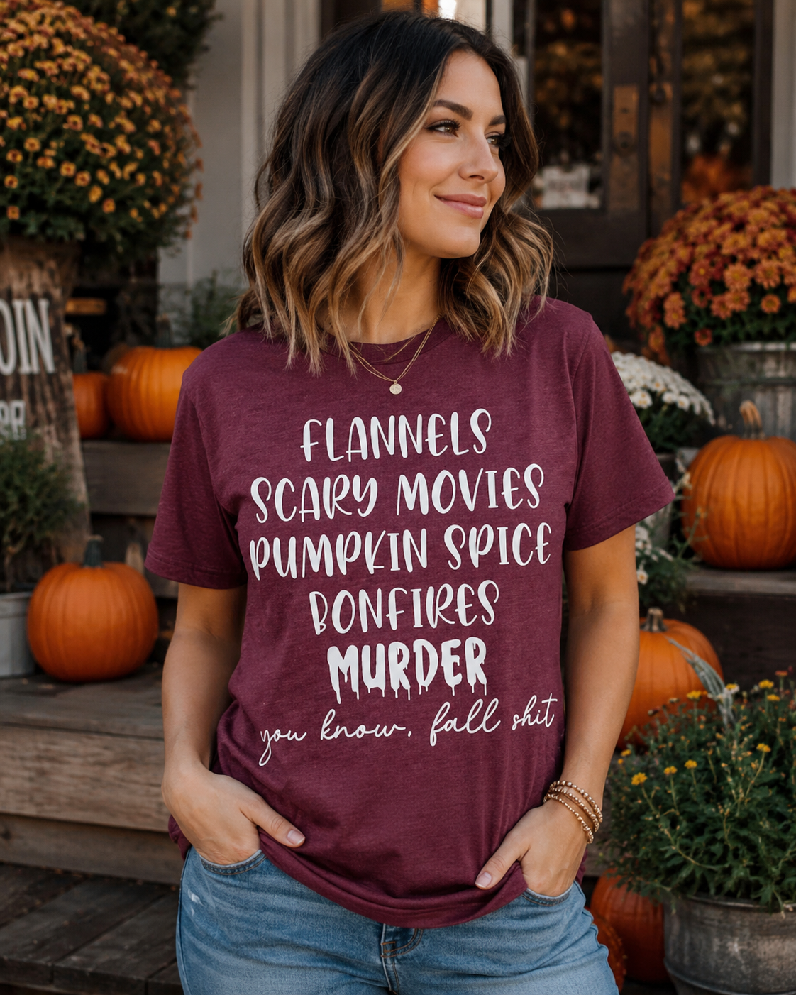Flannels Scary Movies Pumpkin Spice Graphic Tee - Funny Fall Shirt - Halloween Boutique Tee