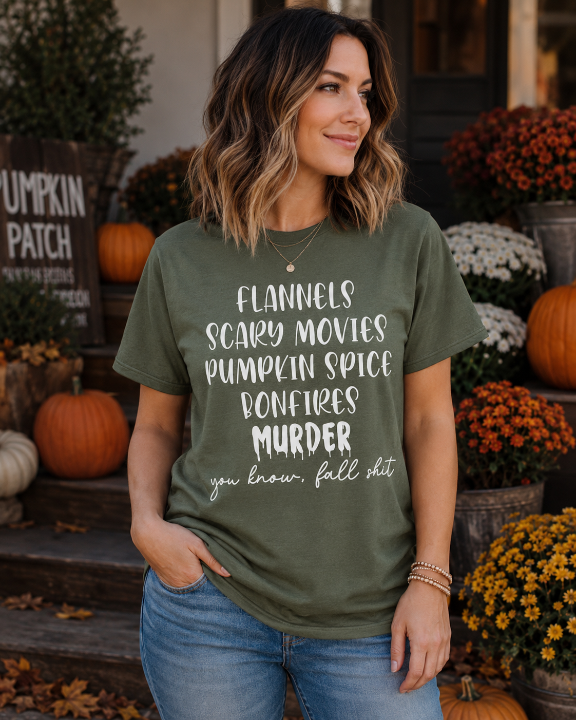 Flannels Scary Movies Pumpkin Spice Graphic Tee - Funny Fall Shirt - Halloween Boutique Tee