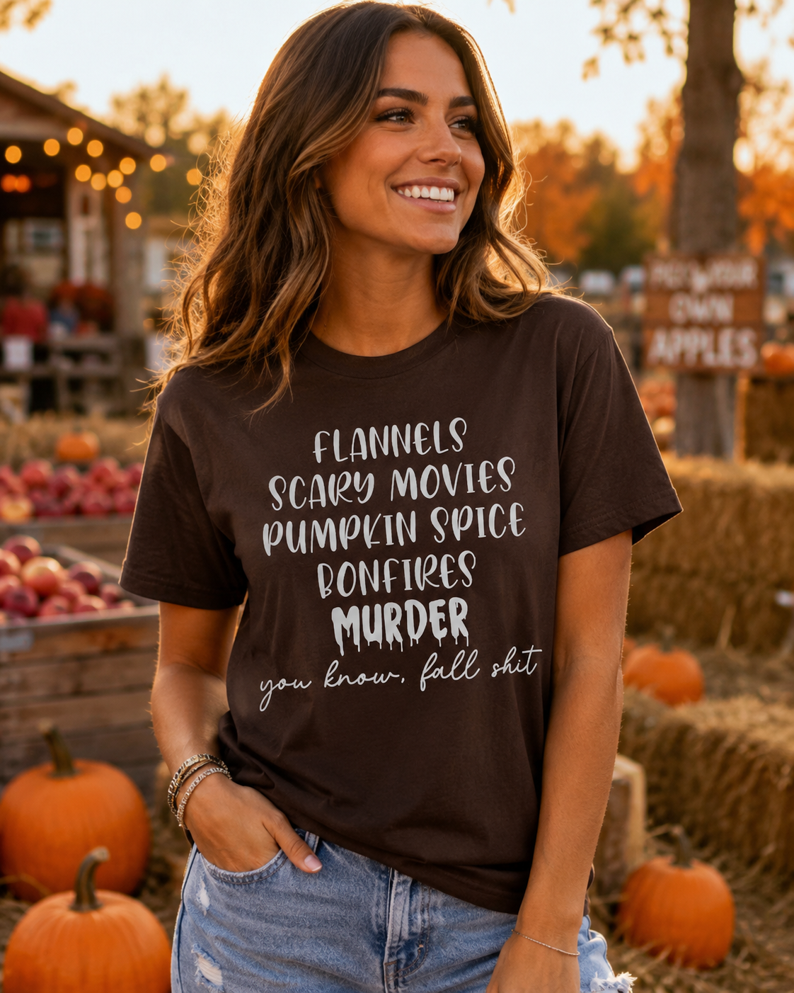 Flannels Scary Movies Pumpkin Spice Graphic Tee - Funny Fall Shirt - Halloween Boutique Tee