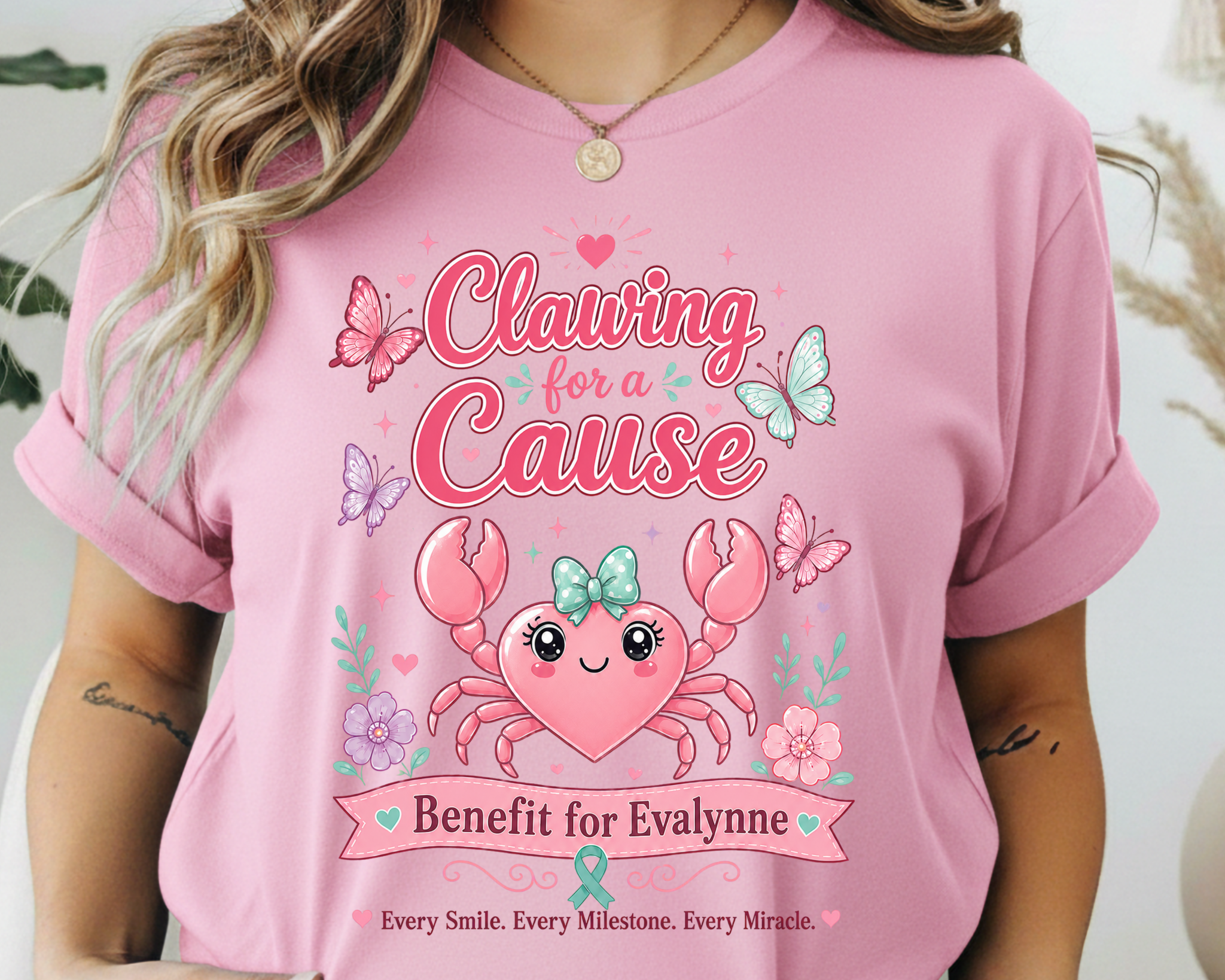 Clawing for a Cause Benefit for Evalynne Shirt -  Gildan Girlie Crab Fundraiser Tee