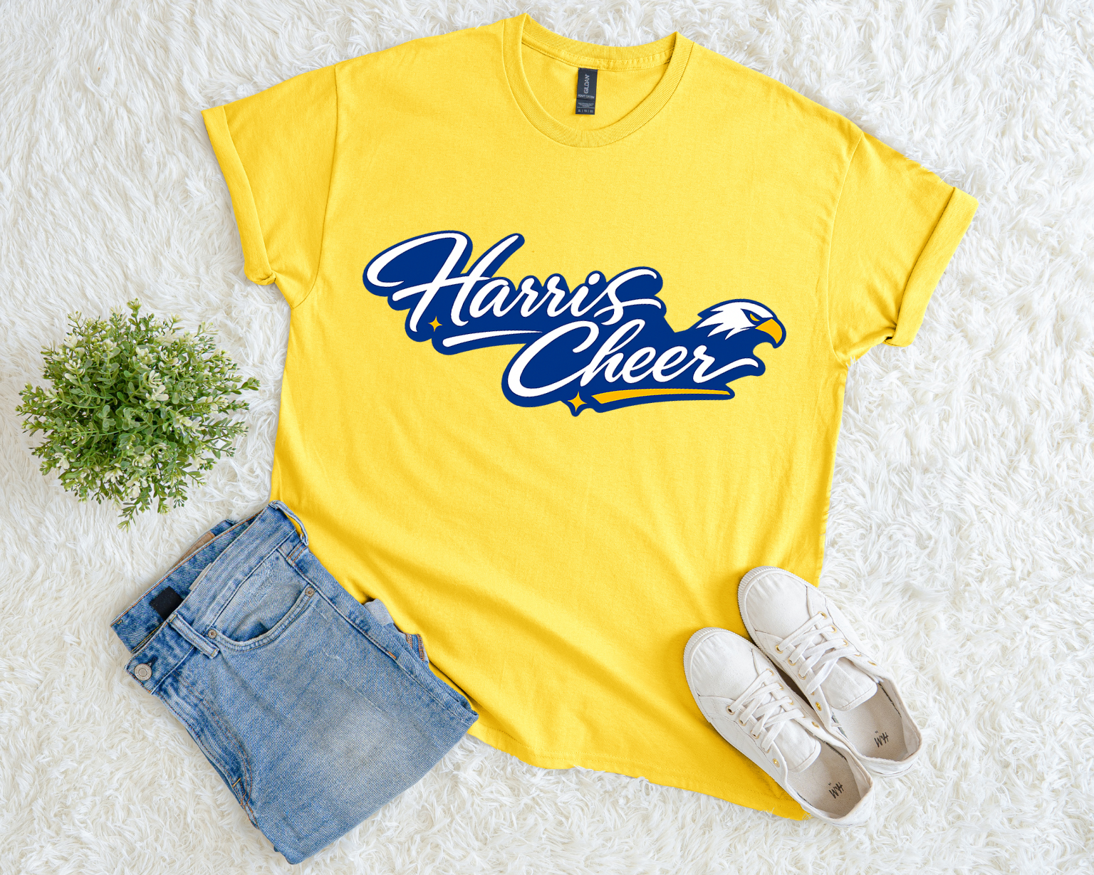Harris Cheer Script T-Shirt | Yellow Eagles Cheer Spirit Tee | Harris Cheer Fundraiser Shirt