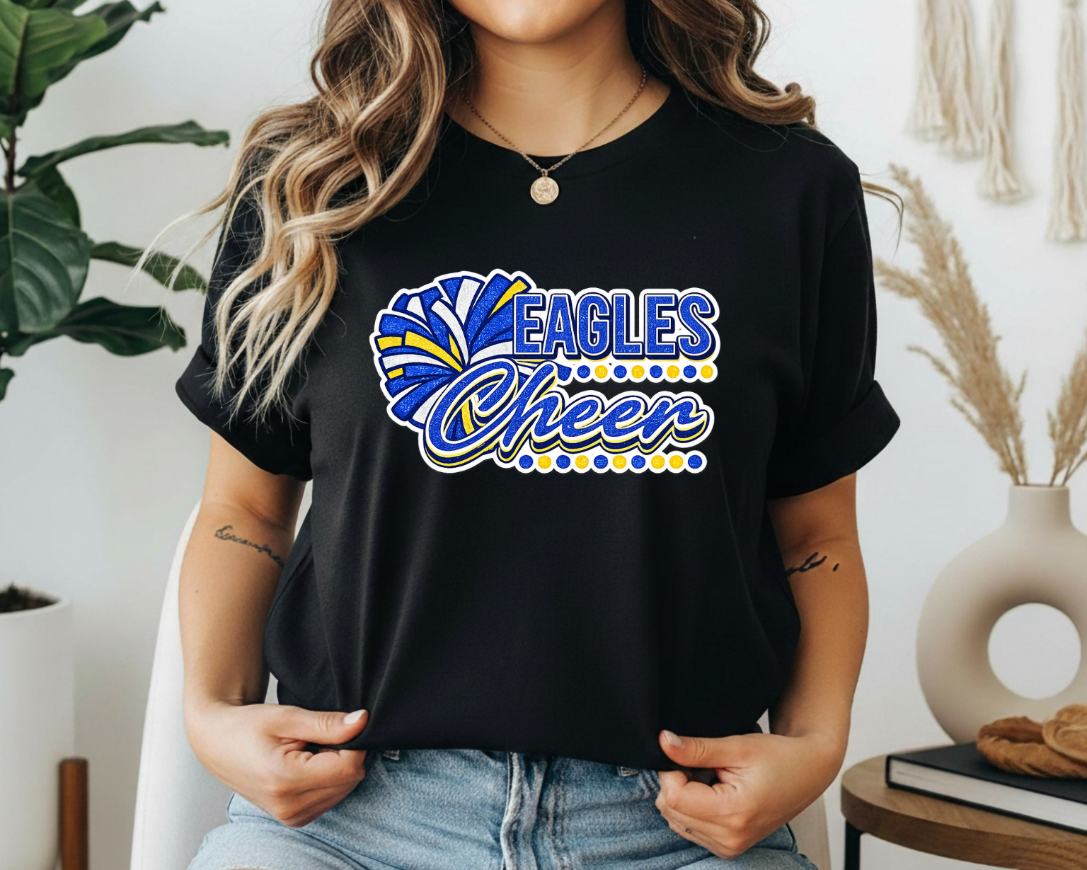 Eagles Cheer T-Shirt | Black Cheer Spirit Shirt | Royal Blue & Yellow Eagles Fundraiser Tee