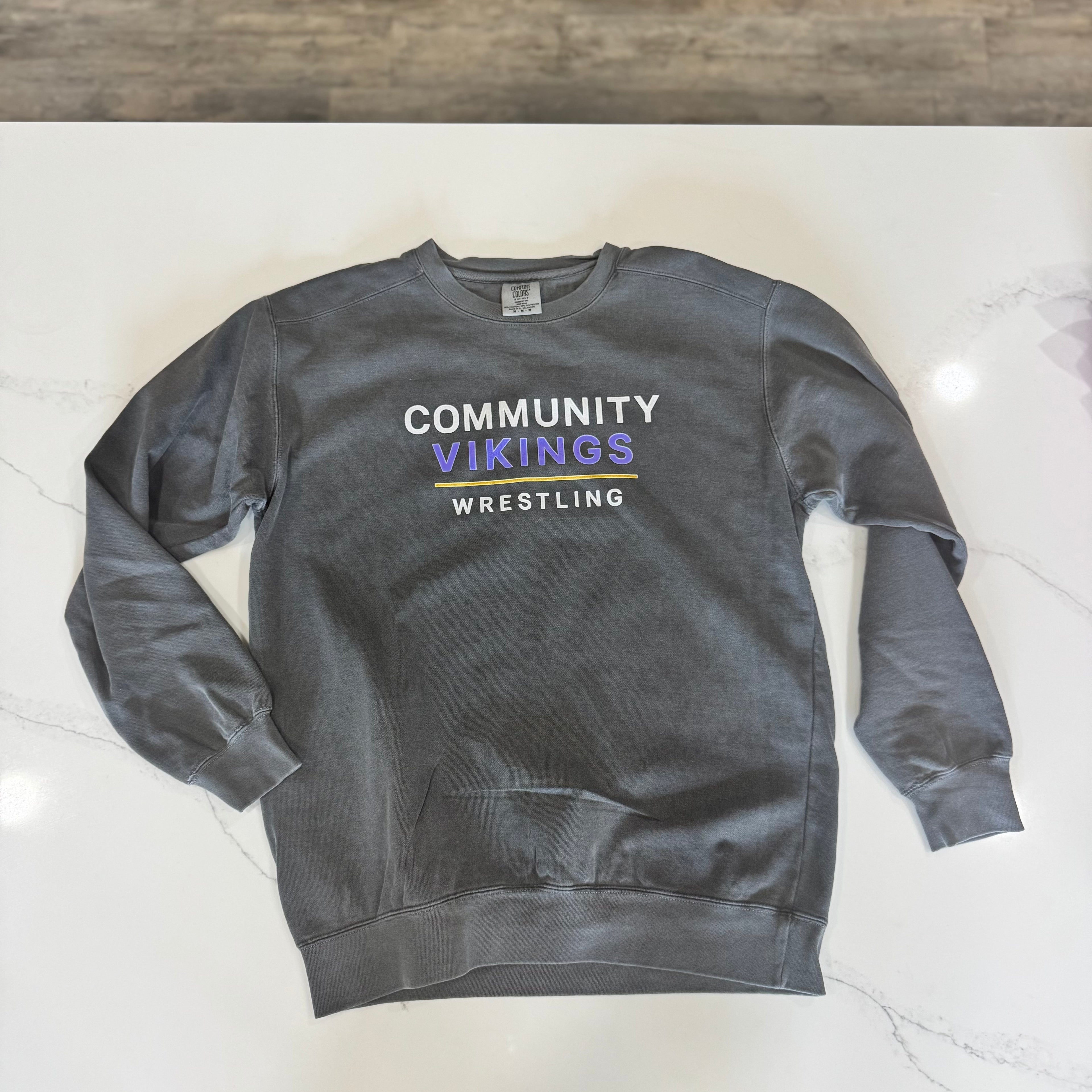 Community Vikings Wrestling Comfort Colors Crewneck | Classic Block Design