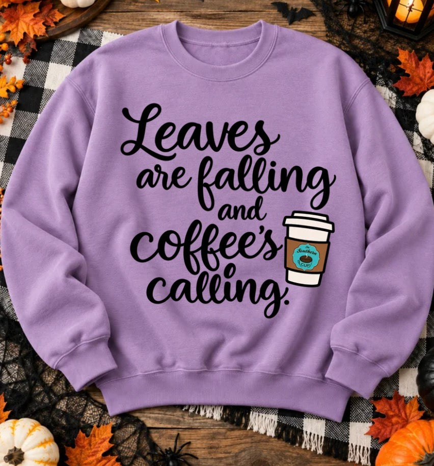 Leaves Are Falling & Coffee’s Calling Southern Cup Crewneck Sweatshirt | Comfort Colors