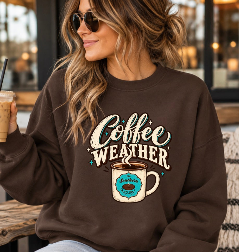 Coffee Weather Southern Cup Crewneck Sweatshirt | Gildan Dark Chocolate