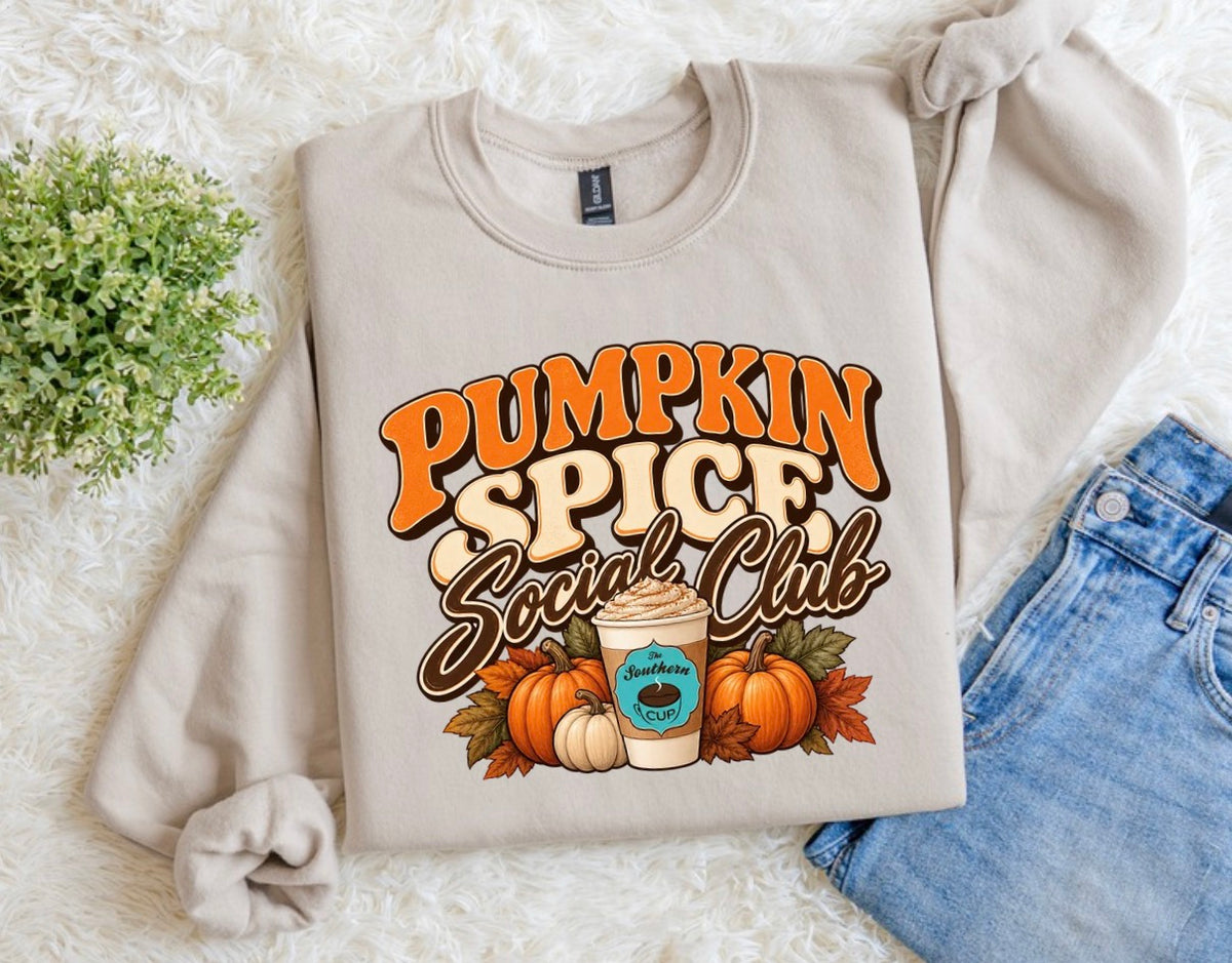 Pumpkin Spice Social Club Southern Cup Coffee Gildan Crewneck Sweatshirt