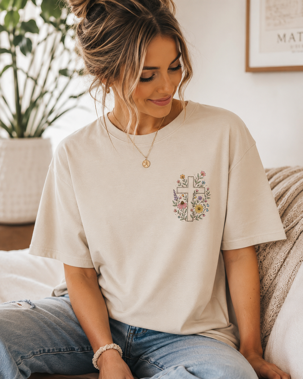 Even in the Chaos, His Grace Still Finds Me Floral Christian Tee - Faith Based Graphic Shirt - Gildan Unisex Fit Boutique Tee