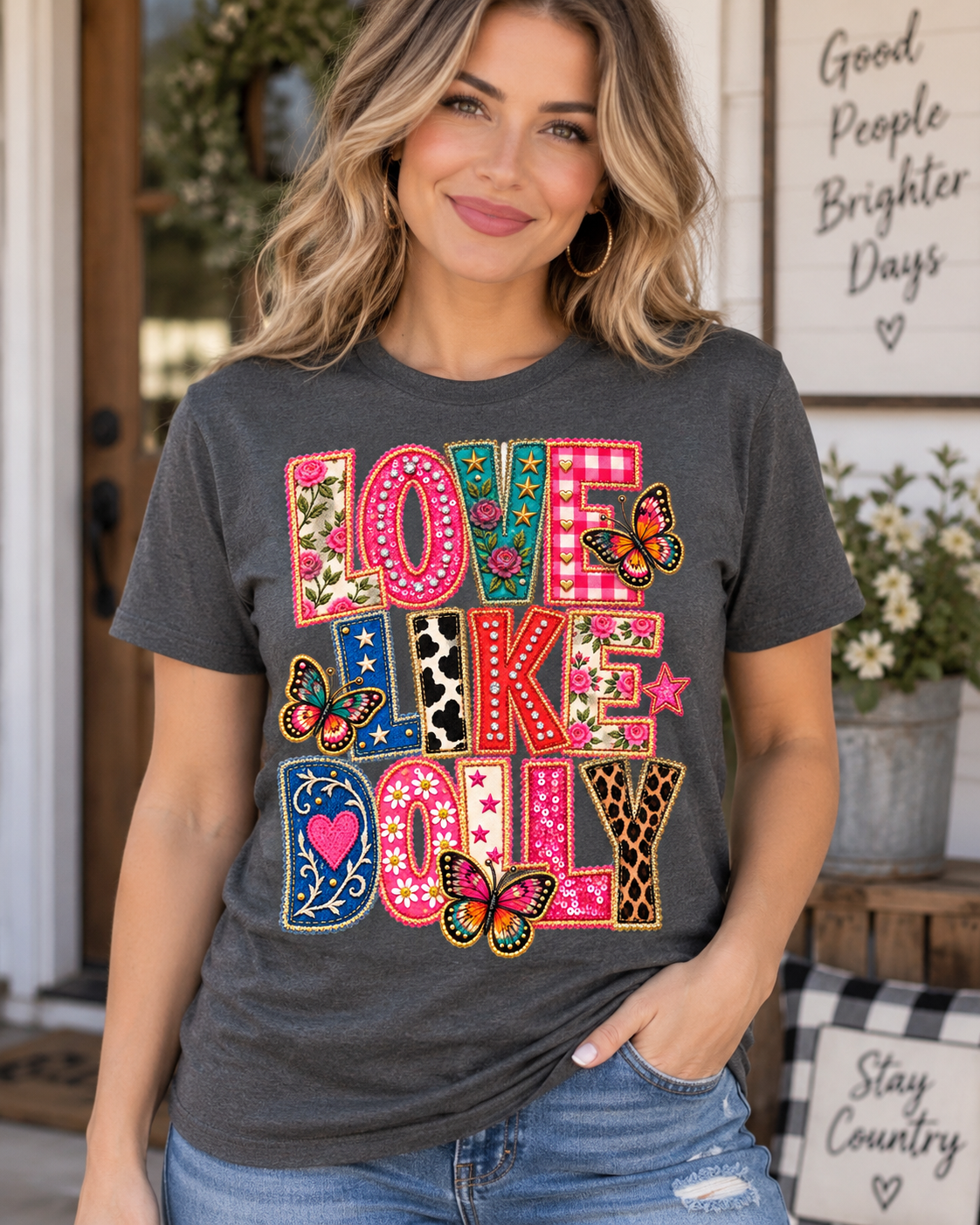 Love Like Dolly Graphic Tee - Colorful Western Floral Shirt - Gildan Unisex Fit Boutique Tee