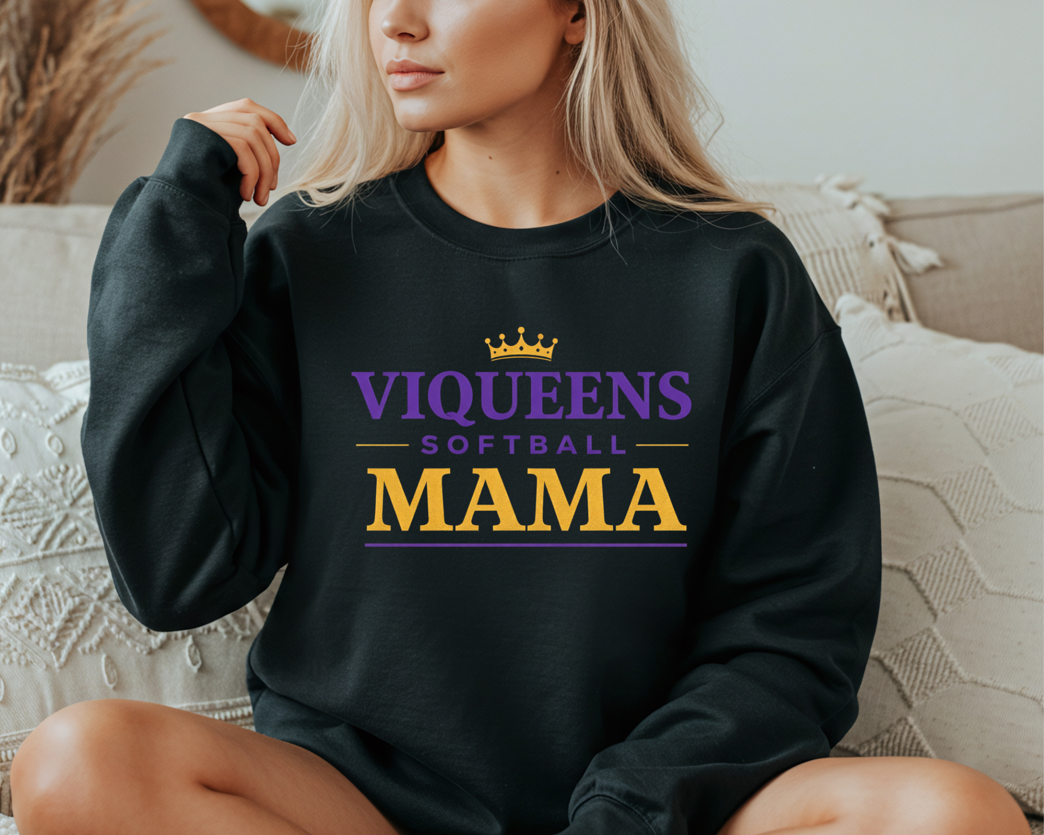 ViQueens Softball Mama Crewneck Sweatshirt | Purple Font