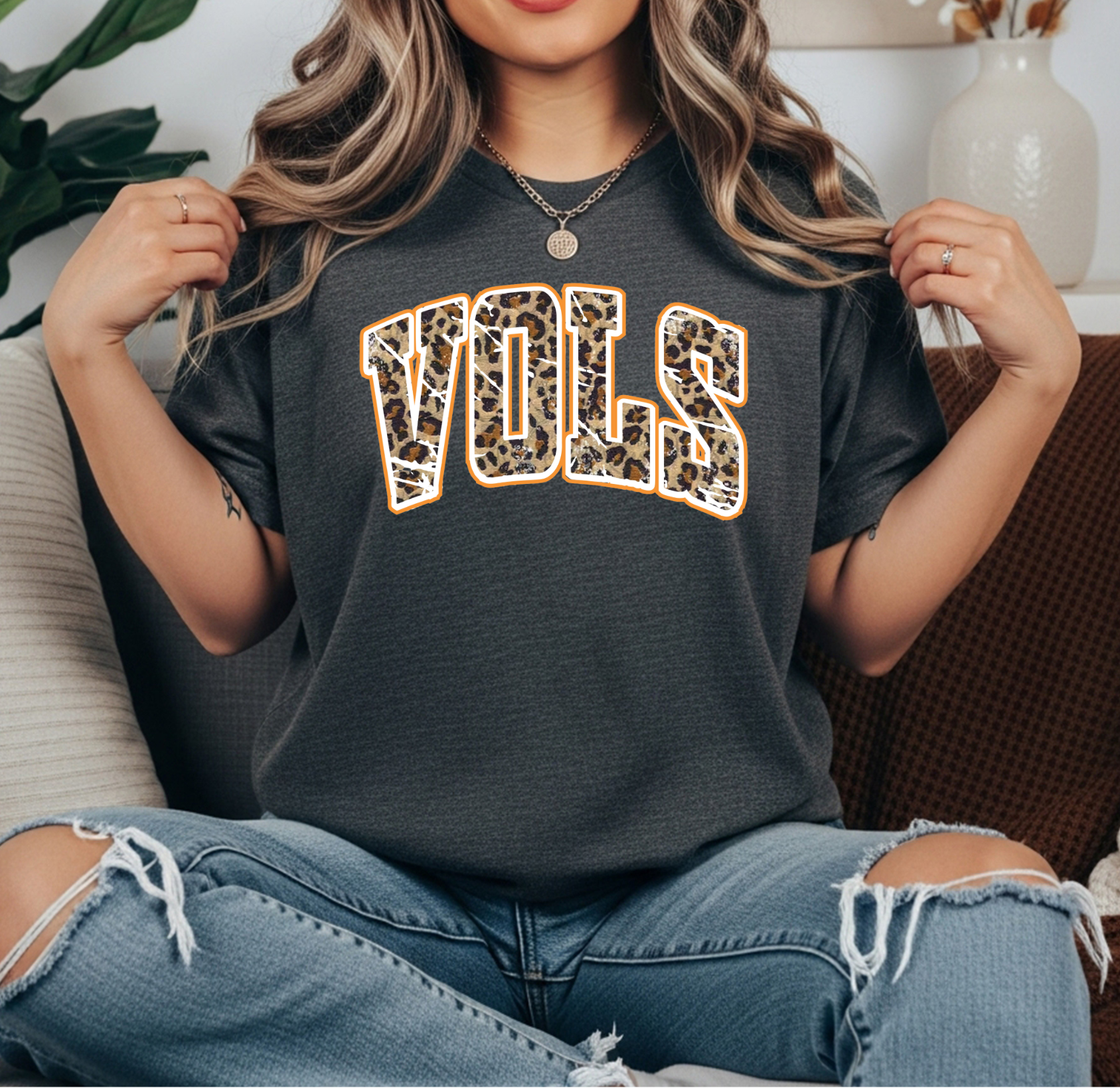 Leopard print VOLS graphic t-shirt on a pepper comfort Colors tee