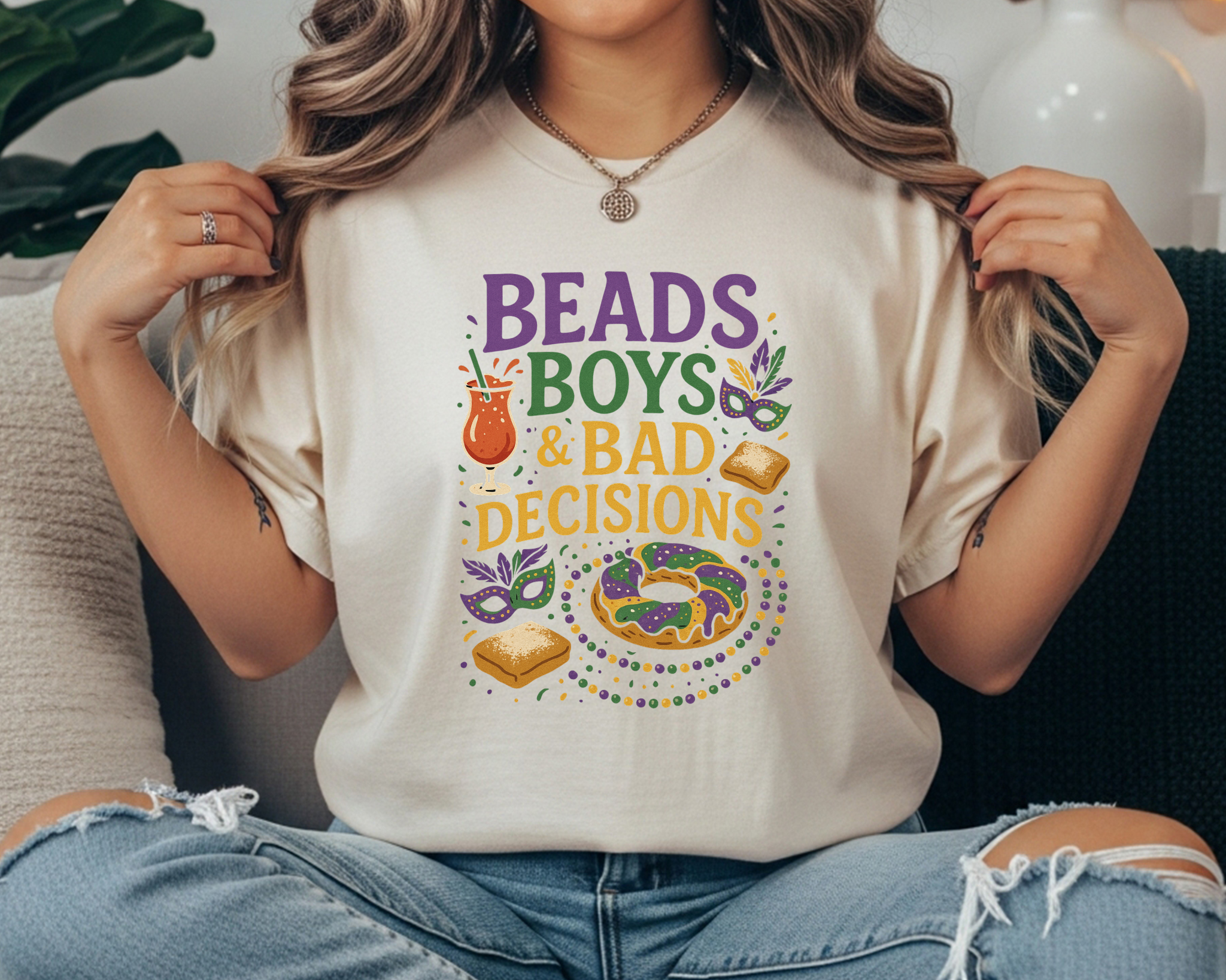 Beads, Boys & Bad Decisions Comfort Colors Tee | Mardi Gras Shirt