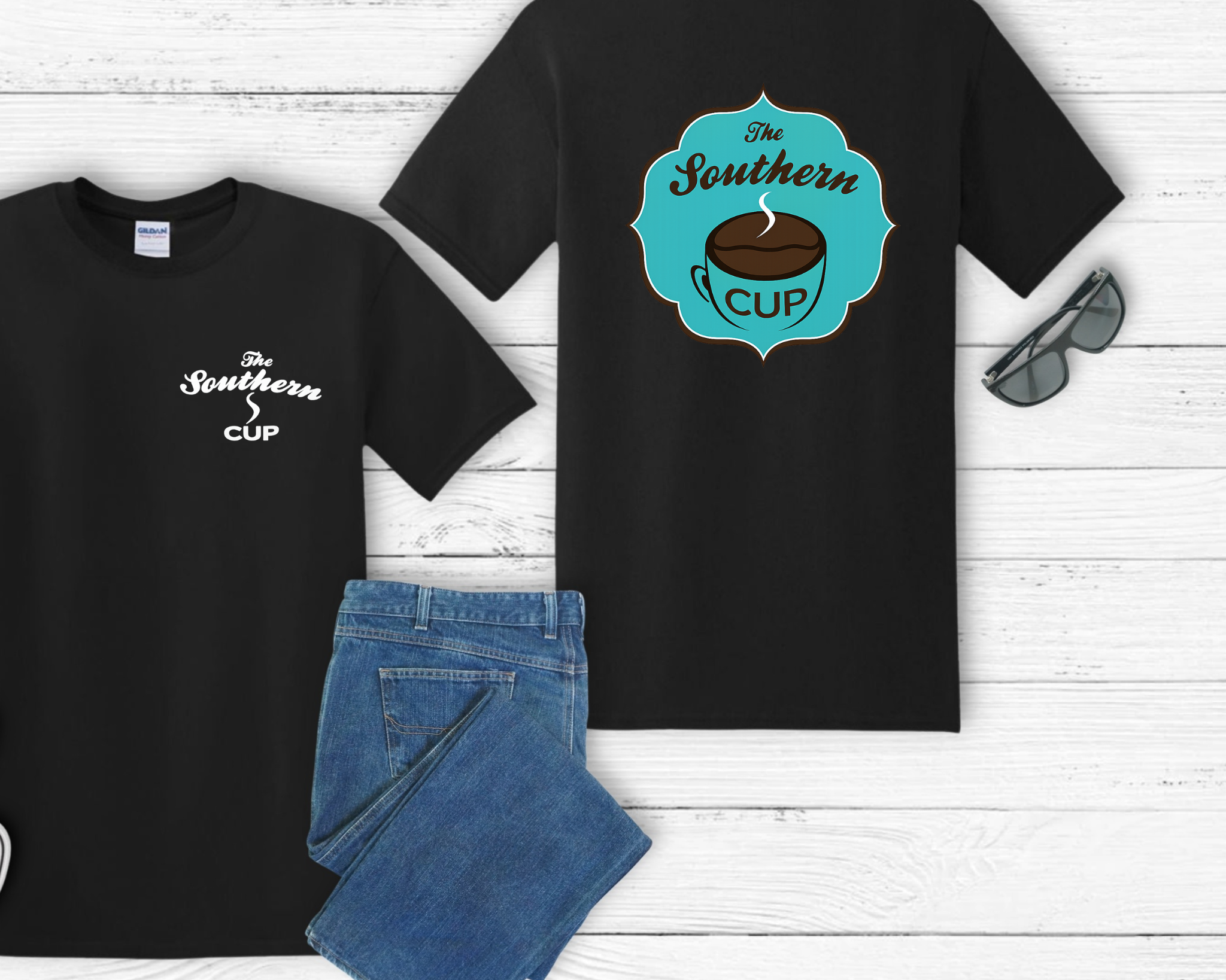 The Southern Cup Gildan Tee | White Front Logo with Mint Back Graphic