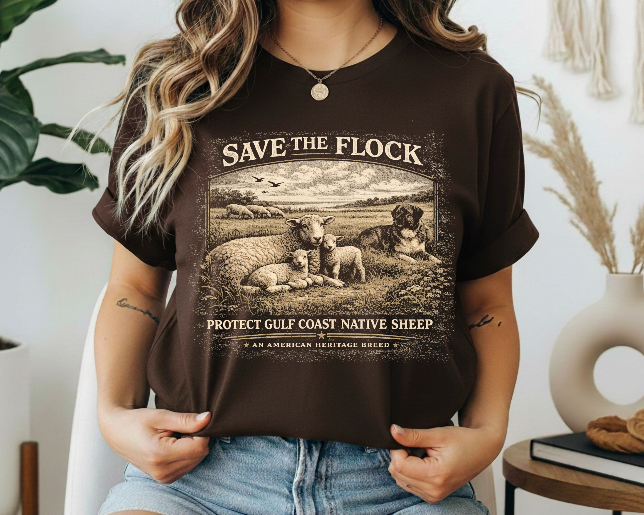 Save the Flock Gulf Coast Sheep T-Shirt – Heritage Breed Farm Shirt – Gulf Coast Native Sheep Graphic Tee