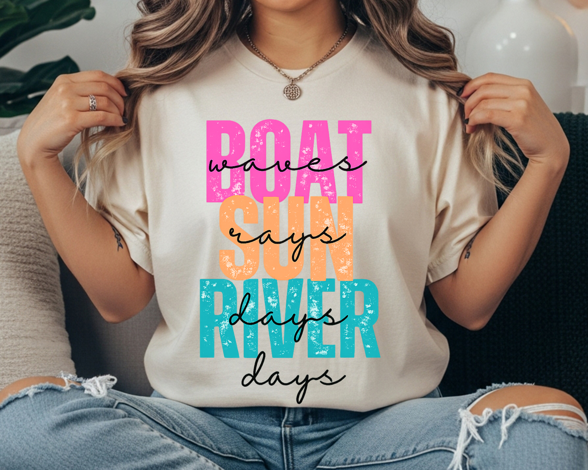 Boat Waves Sun Rays River Days Graphic Tee | Comfort Colors Summer Lake Shirt