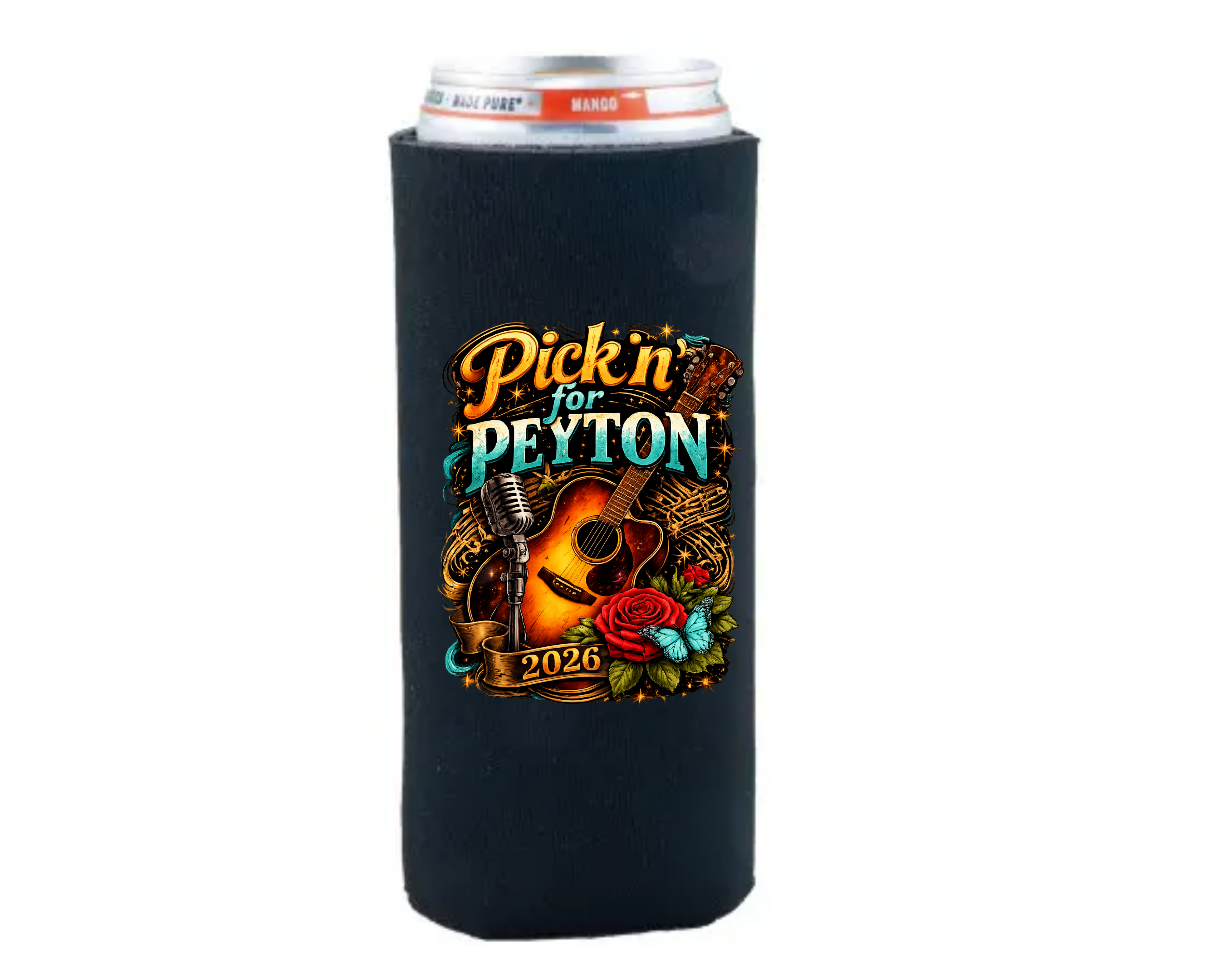 Pickin’ for Peyton 2026 Tall Slim Koozie | Fundraiser Drink Sleeve for Peyton Allison Scholarship Fund